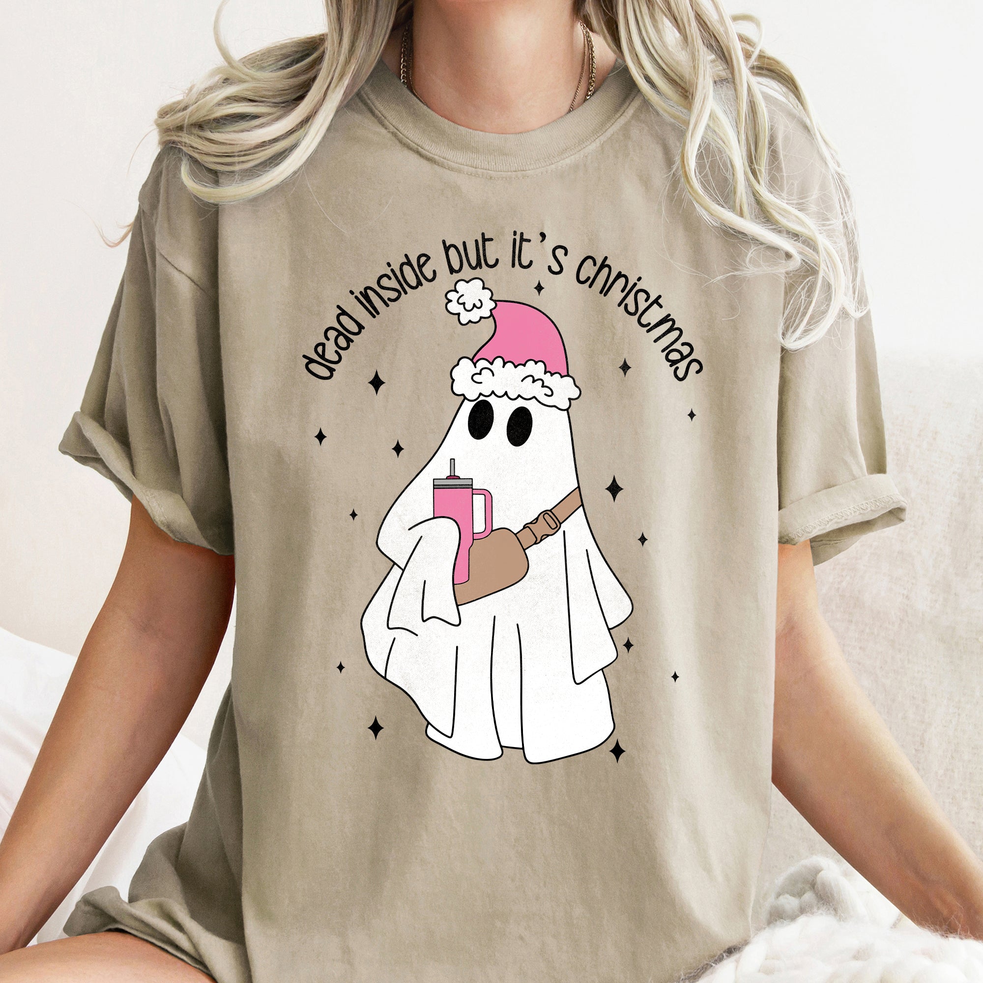 Dead Inside But It's Christmas BooJee Bougie Ghost Holiday Edition Comfort Colors Tee