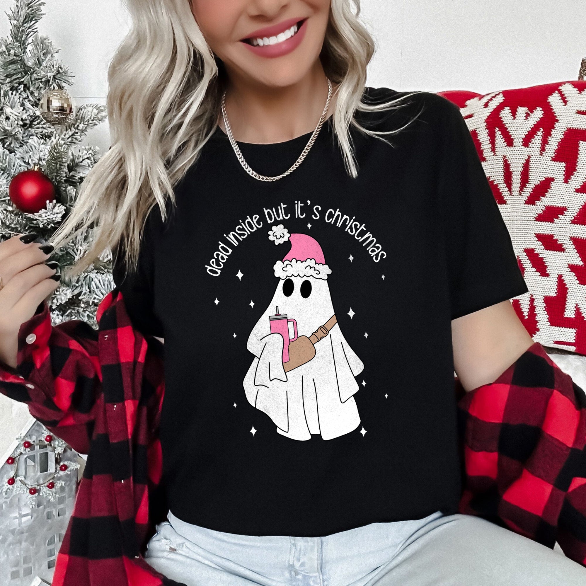Dead Inside But It's Christmas BooJee Bougie Ghost Holiday Slogan Limited Edition Graphic Tee