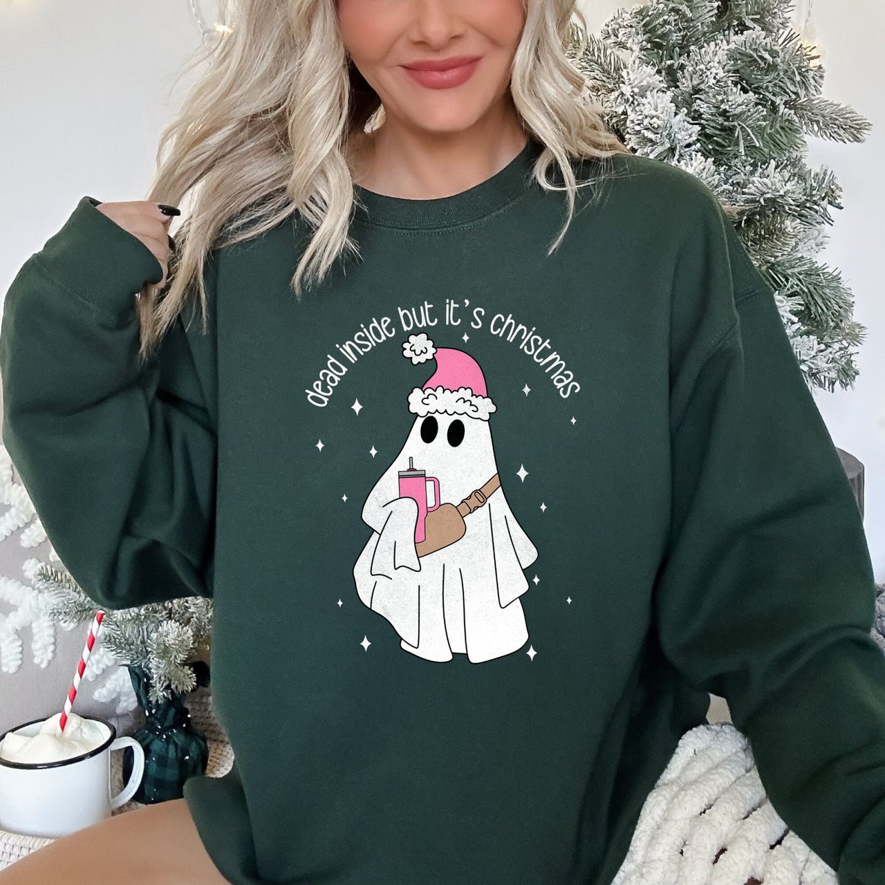 Dead Inside But It's Christmas Festive Snark Holiday Quote Cozy Winter Mood Edition Sweatshirt