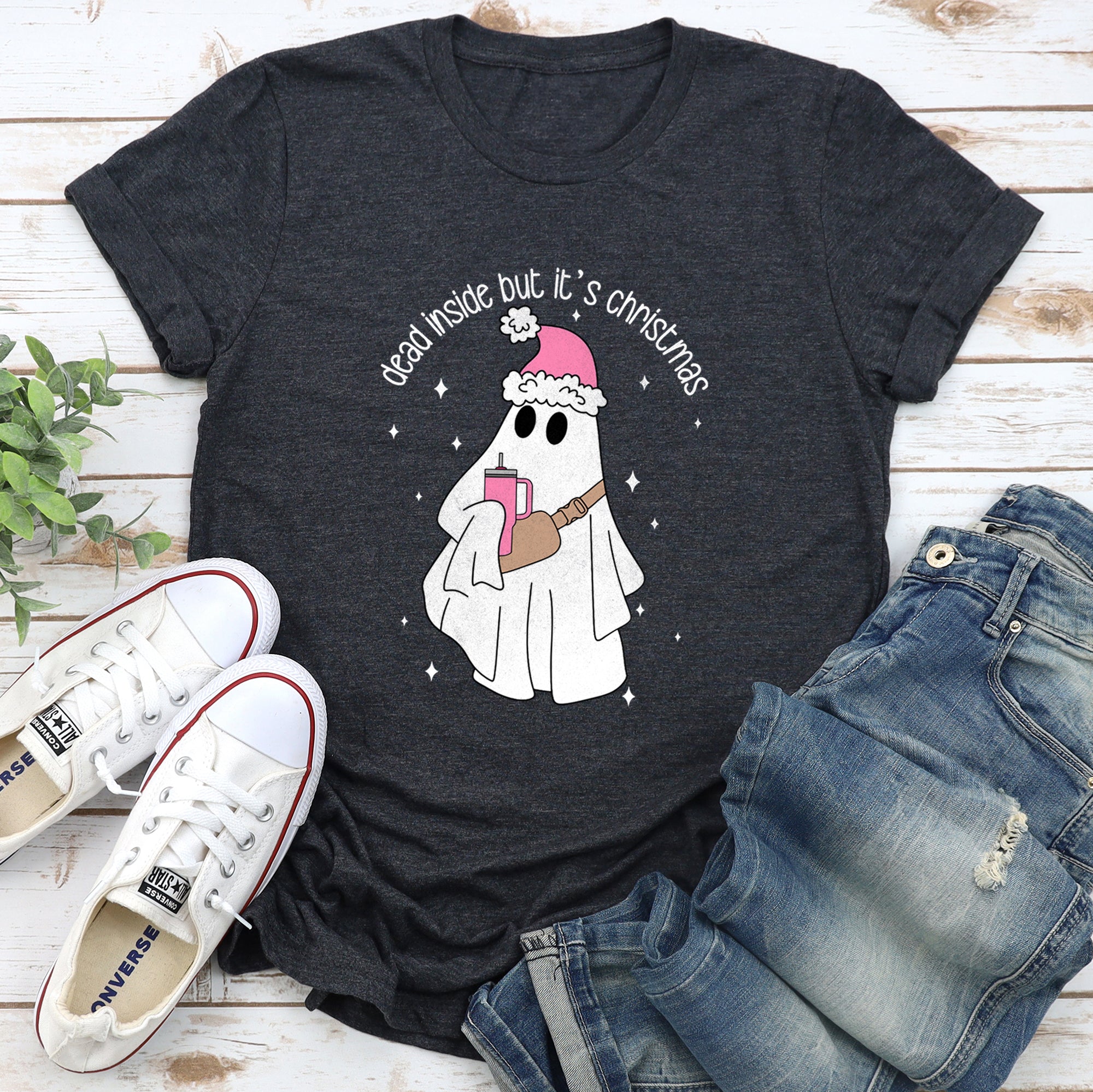 Dead Inside But It's Christmas BooJee Bougie Ghost Holiday Slogan Limited Edition Graphic Tee