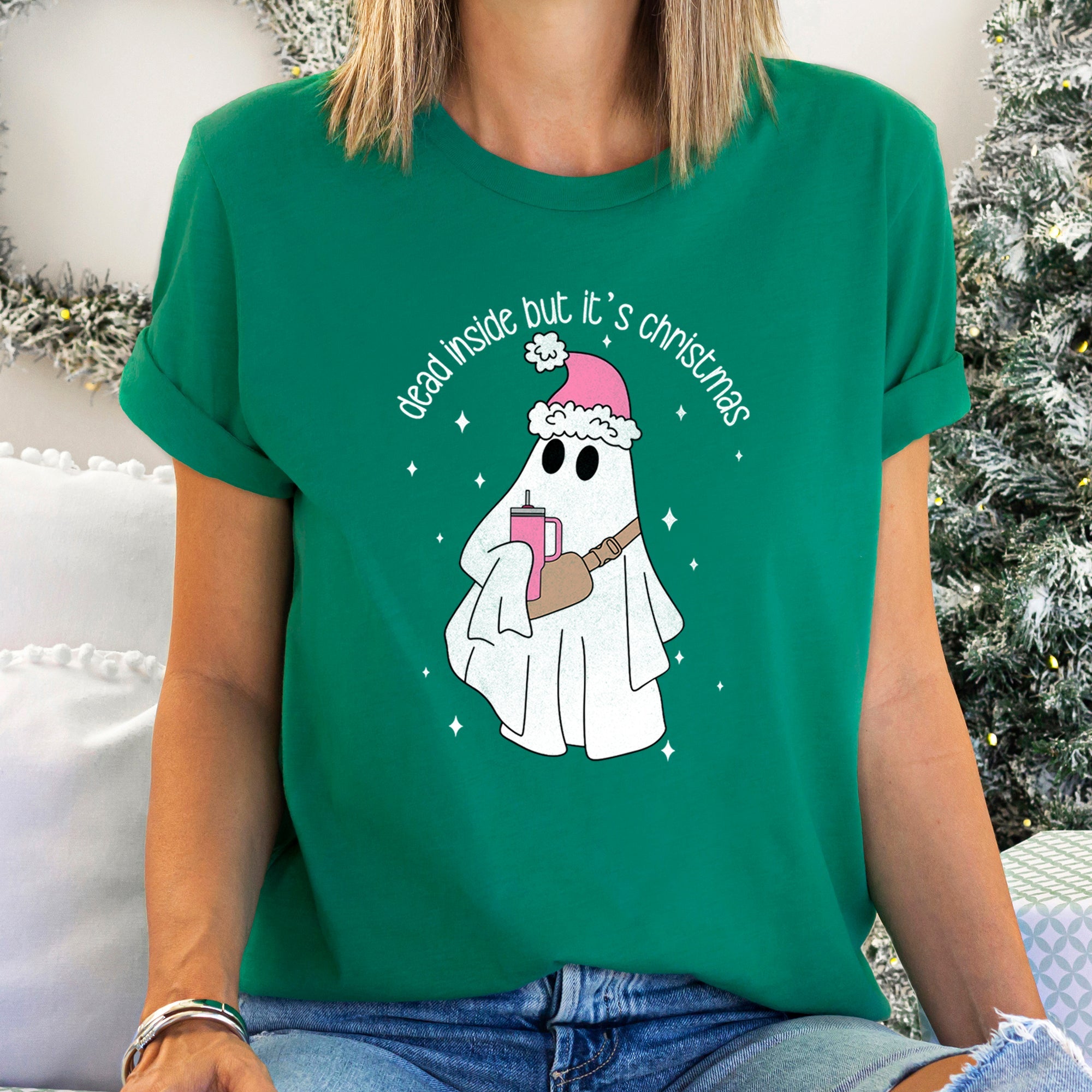 Dead Inside But It's Christmas BooJee Bougie Ghost Holiday Slogan Limited Edition Graphic Tee