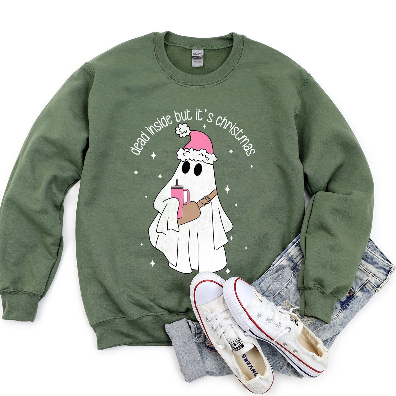 Dead Inside But It's Christmas Festive Snark Holiday Quote Cozy Winter Mood Edition Sweatshirt