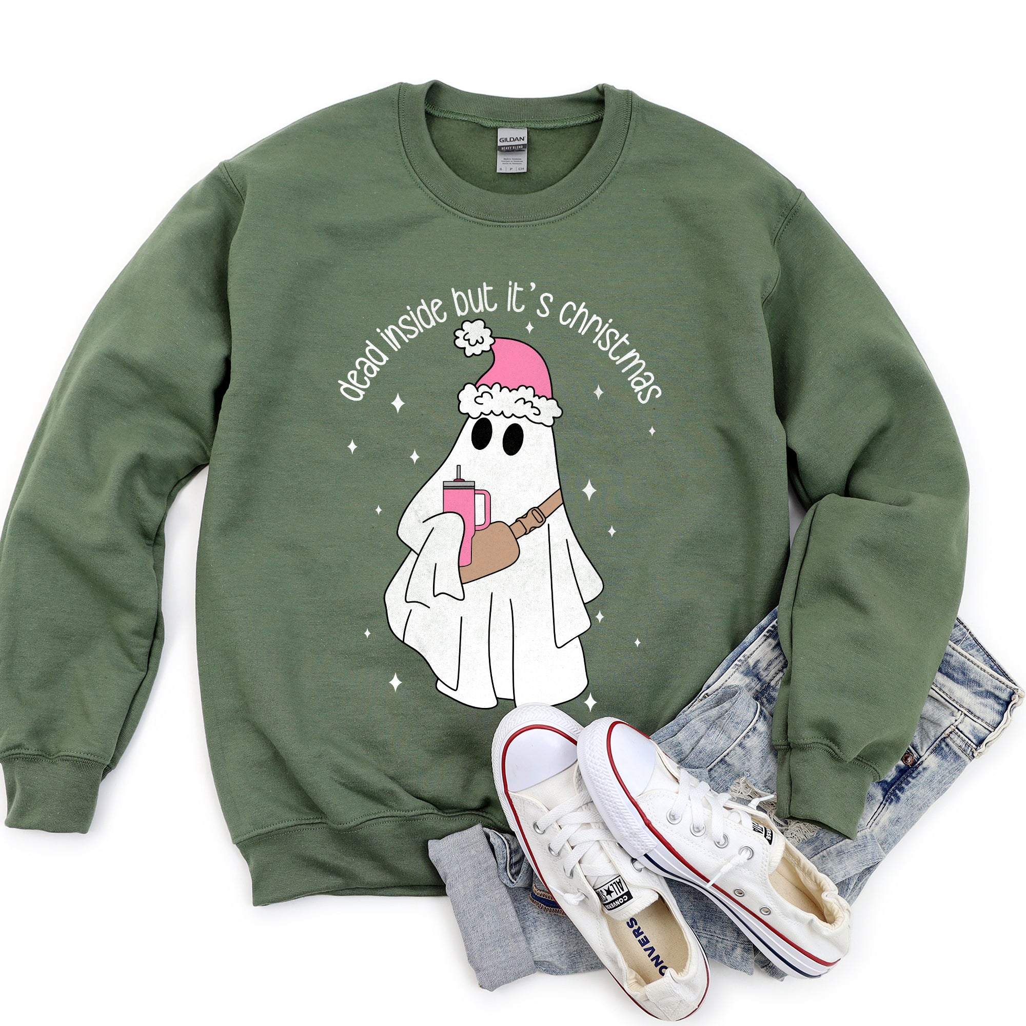 Dead Inside But It's Christmas Festive Snark Holiday Quote Cozy Winter Mood Edition Sweatshirt