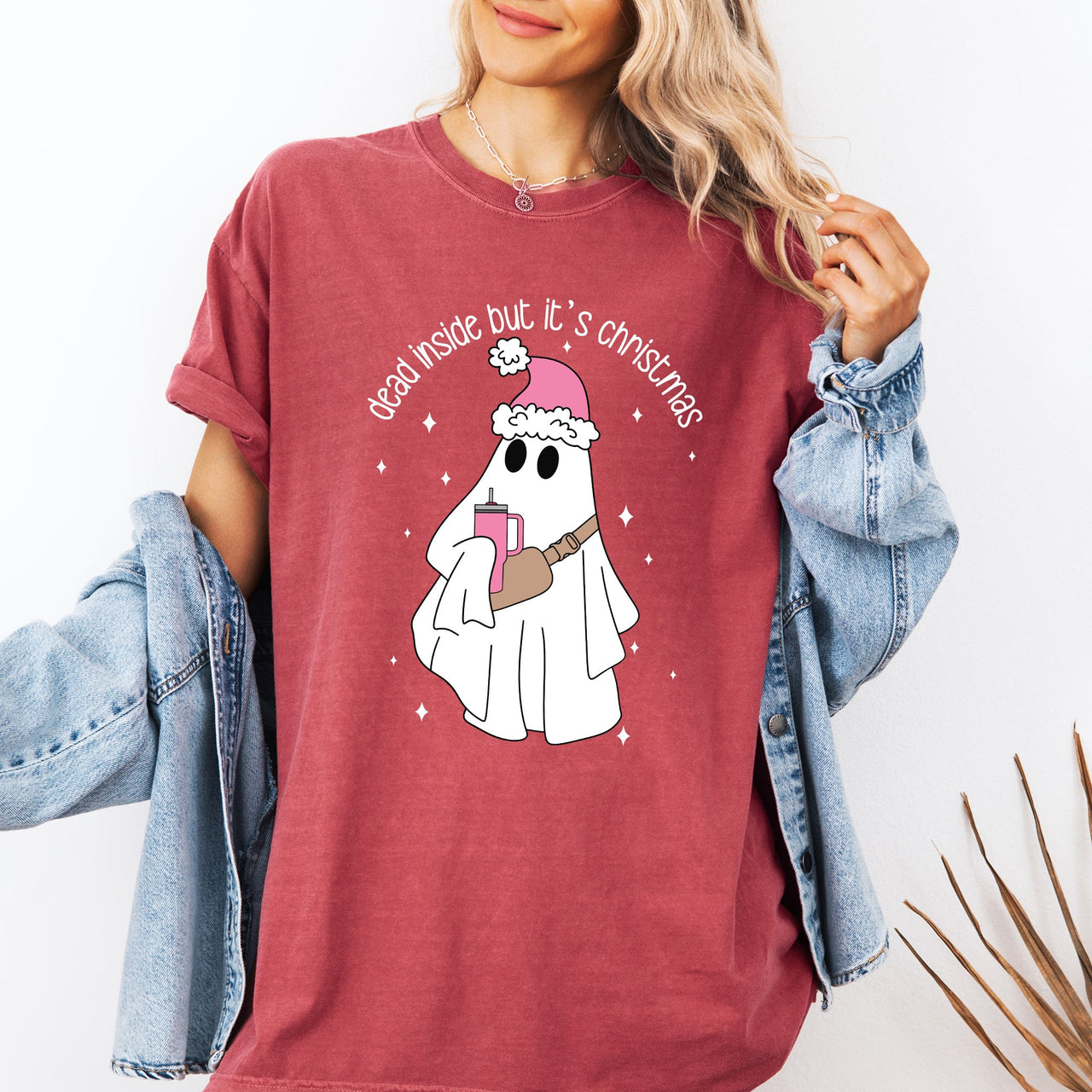 Dead Inside But It's Christmas Ghost Bougie Santa Xmas Graphic Quote Comfort Colors Tee