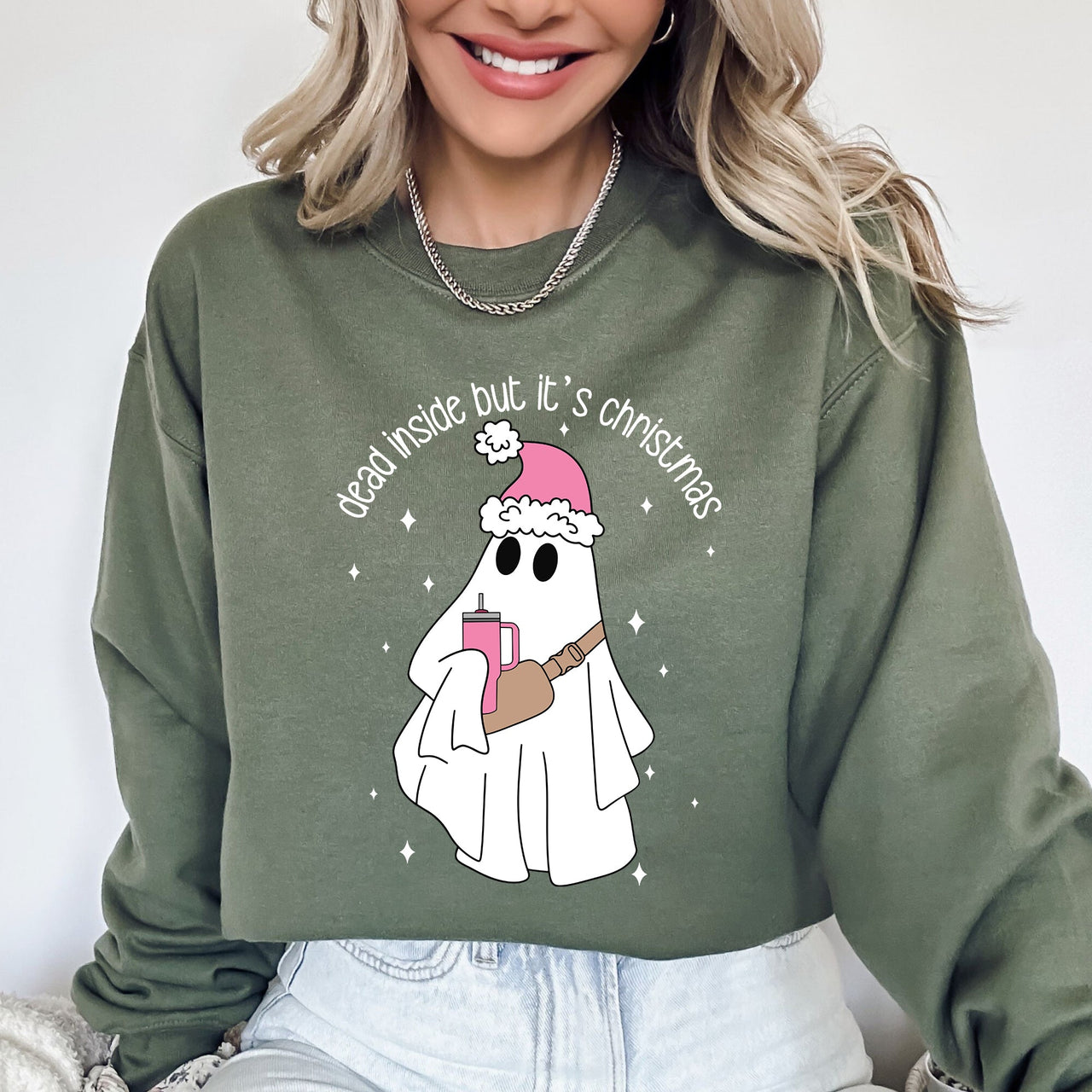 Dead Inside But It's Christmas Ghost Santa Bougie Winter Xmas Holiday Vibes Edition Sweatshirt