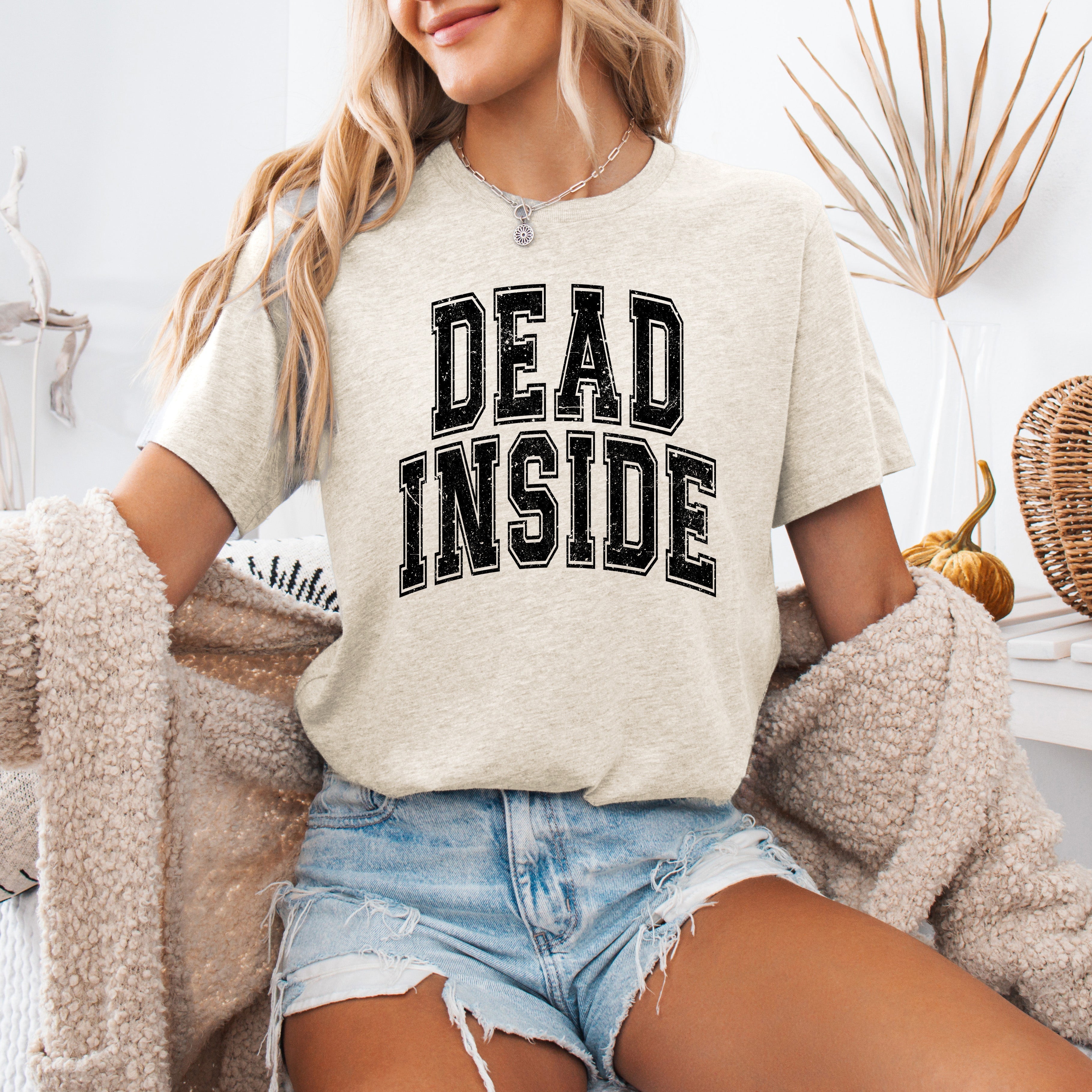 Dead Inside Mood Halloween Vibes Dark Neon Sunset Screen Printed Statement Edition Graphic Tee
