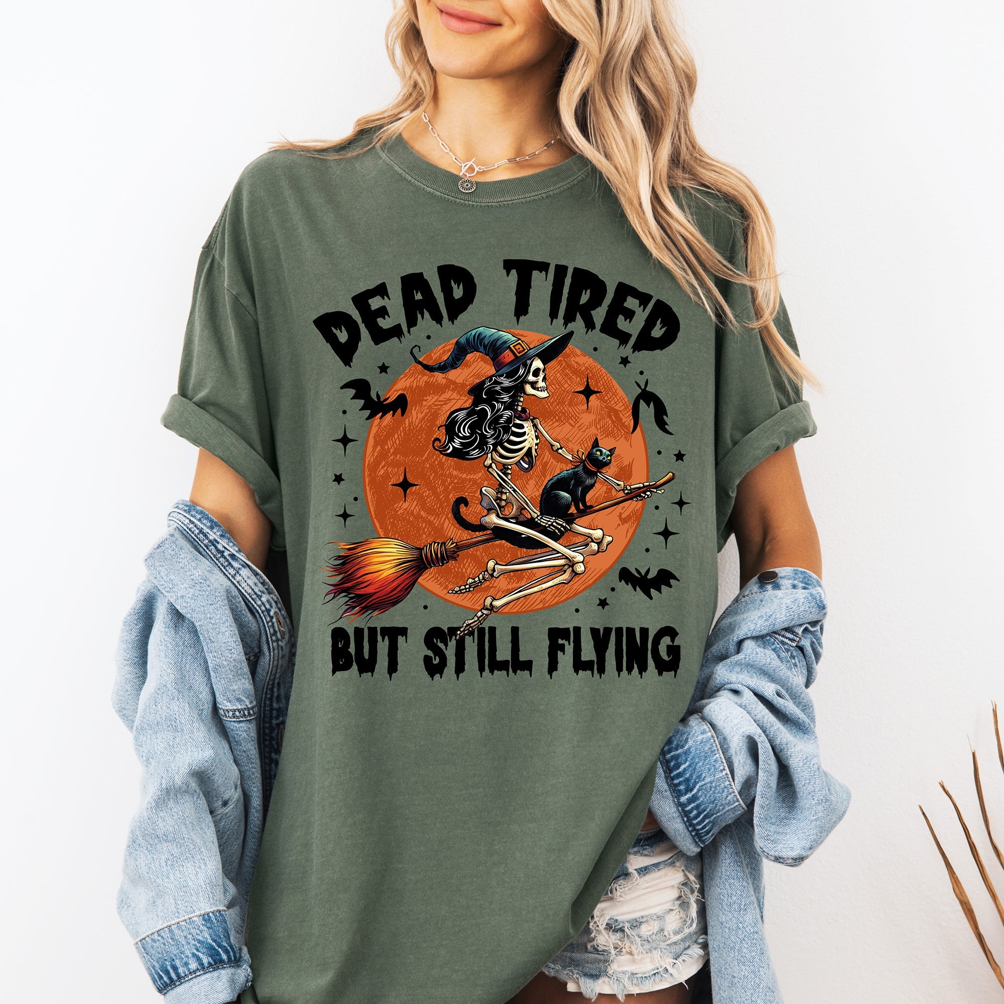 Dead Tired But Still Flying Halloween Witch Spellbound Edition Comfort Colors Tee
