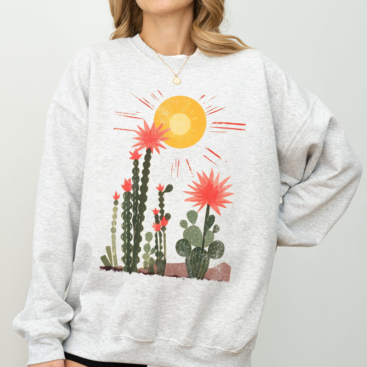 Desert Cactus Sun Succulent Western Plants Southwest Themed Outdoor Adventure Print Sweatshirt