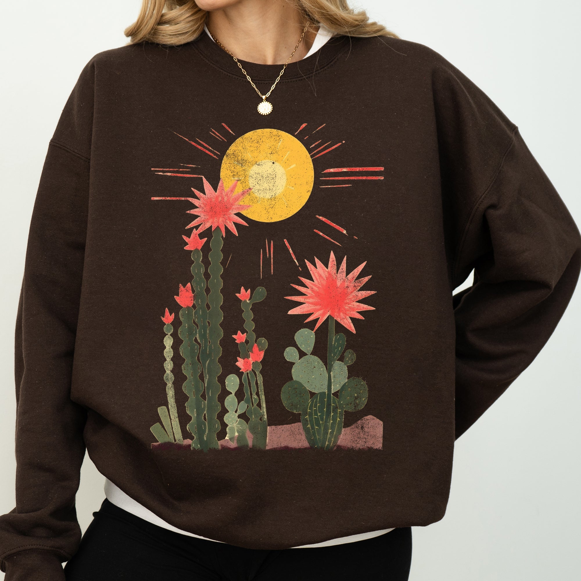 Desert Cactus Sun Succulent Western Plants Southwest Themed Outdoor Adventure Print Sweatshirt