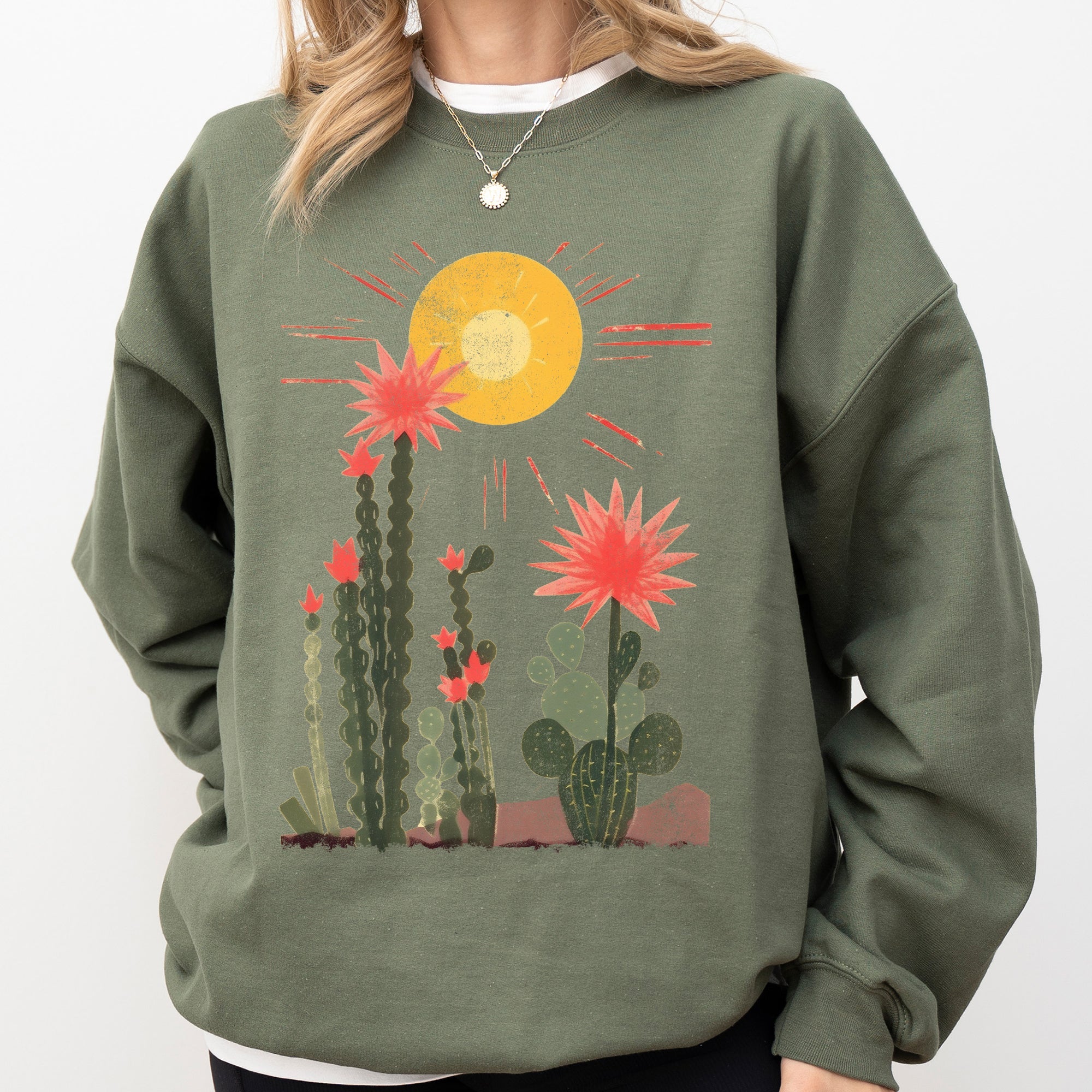 Desert Cactus Sun Succulent Western Plants Southwest Themed Outdoor Adventure Print Sweatshirt