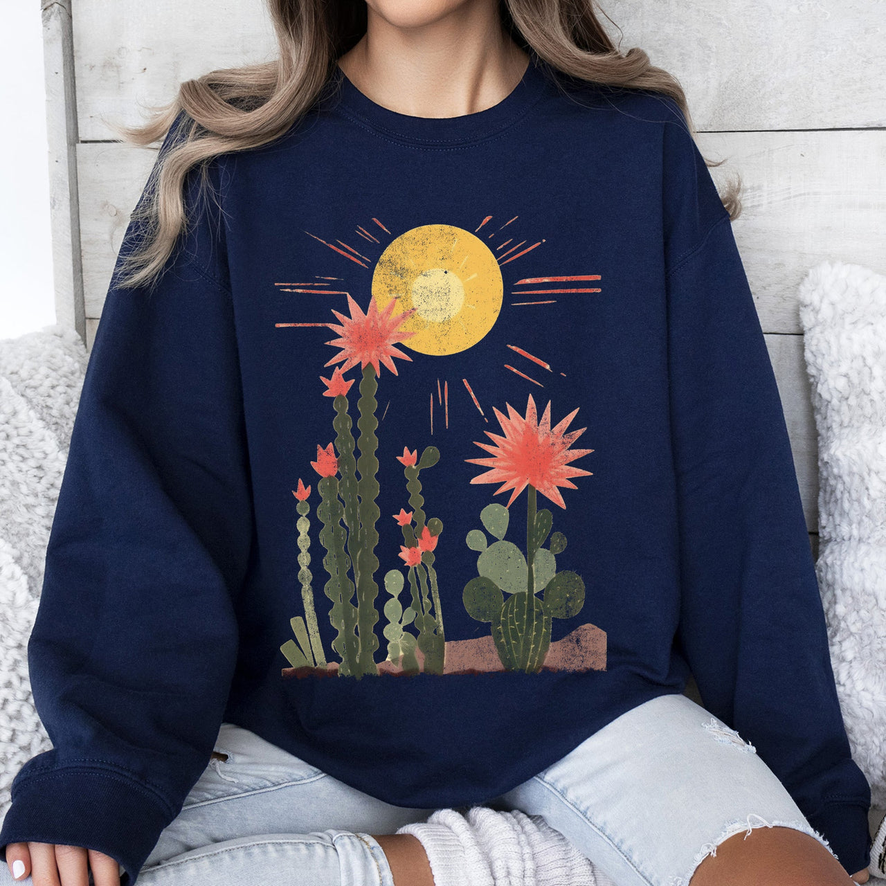 Desert Cactus Sun Succulent Western Plants Southwest Themed Outdoor Adventure Print Sweatshirt
