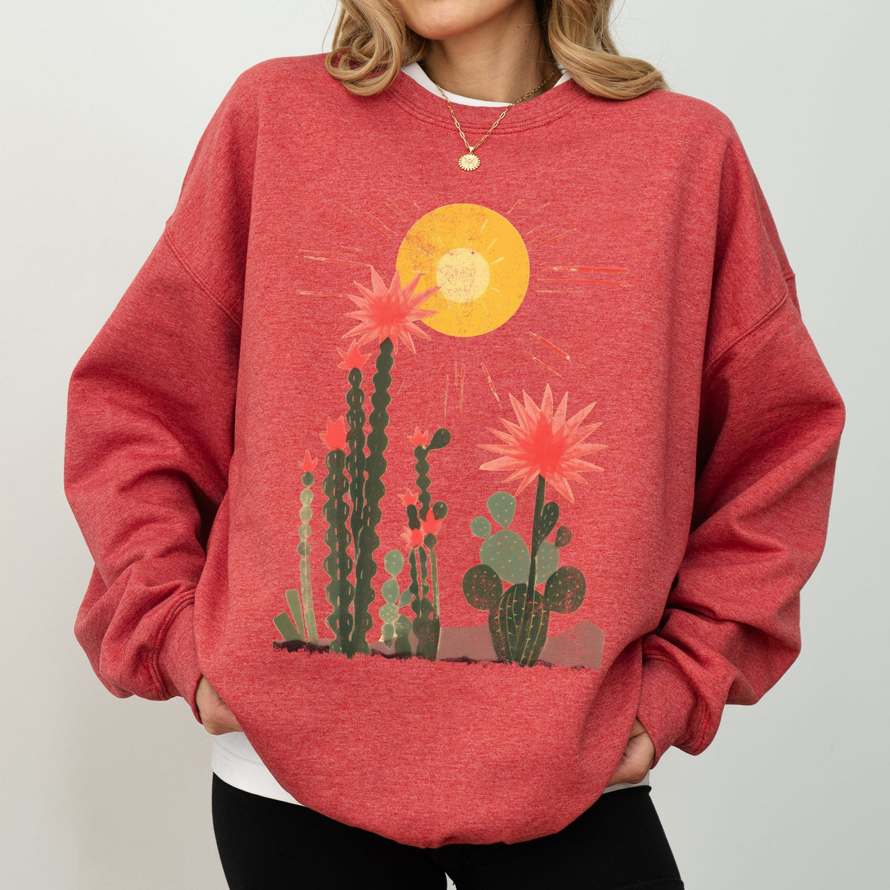 Desert Cactus Sun Succulent Western Plants Southwest Themed Outdoor Adventure Print Sweatshirt