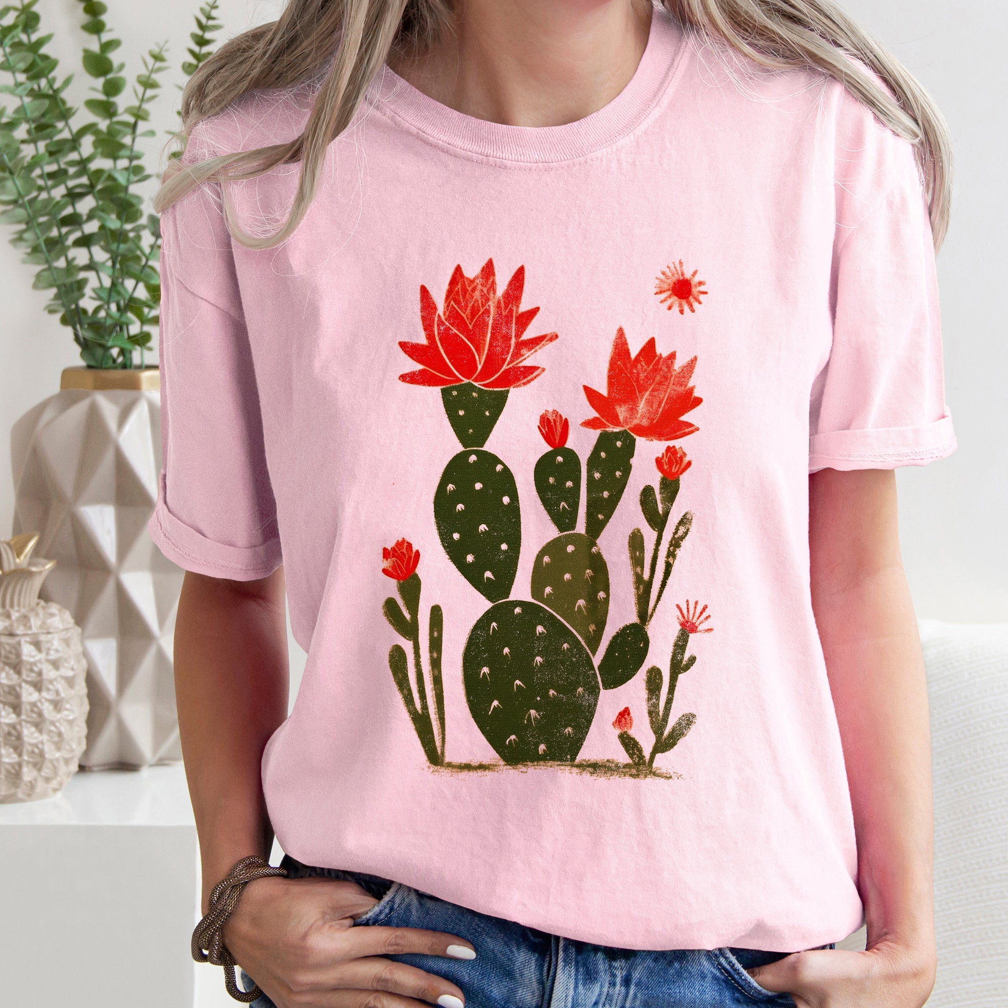Desert Cactus Succulent Western Plants Southwest Desert Scene Graphic Elements Comfort Colors Tee