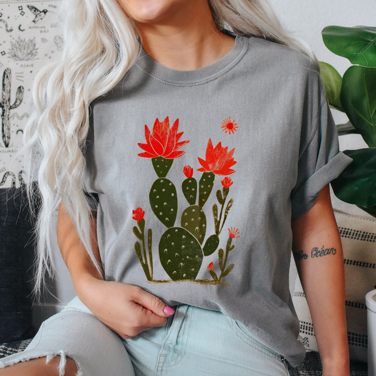 Desert Cactus Succulent Western Plants Southwest Desert Scene Graphic Elements Comfort Colors Tee