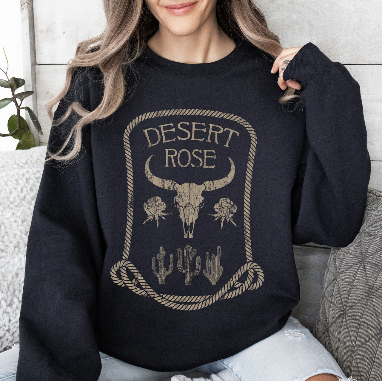 Desert Rose Skull Western Country Vintage-Inspired Limited Edition Graphic Sweatshirt