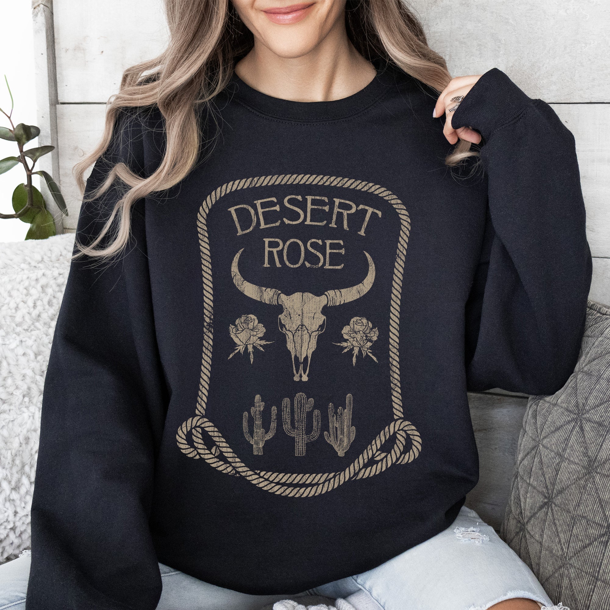 Desert Rose Skull Western Country Vintage-Inspired Limited Edition Graphic Sweatshirt