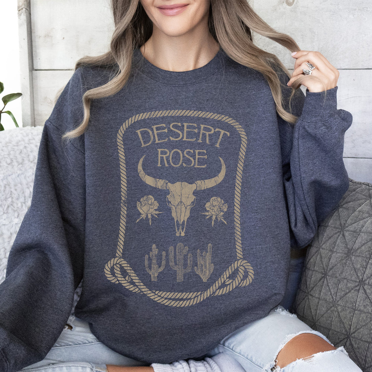 Desert Rose Skull Western Country Vintage-Inspired Limited Edition Graphic Sweatshirt