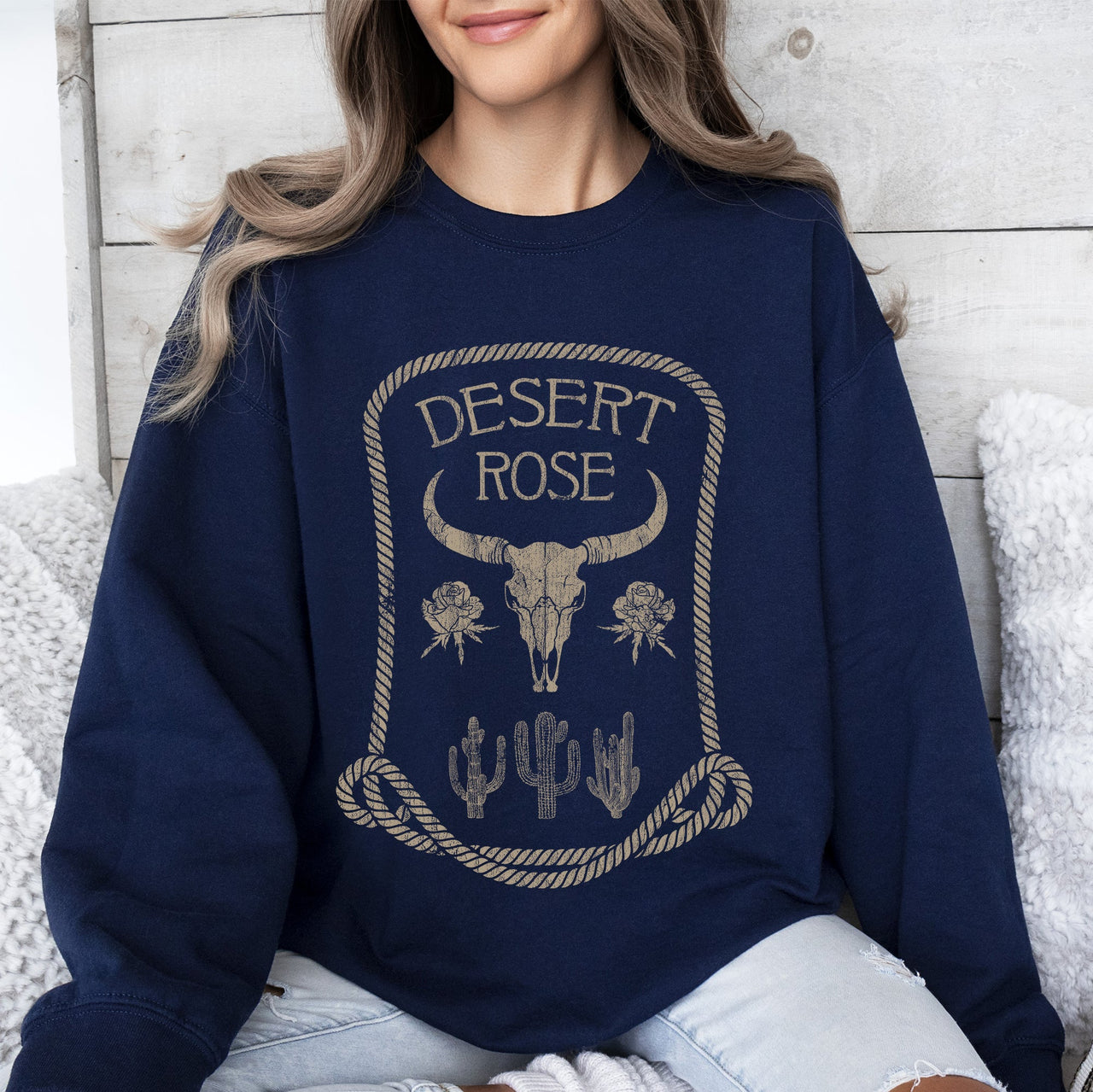 Desert Rose Skull Western Country Vintage-Inspired Limited Edition Graphic Sweatshirt