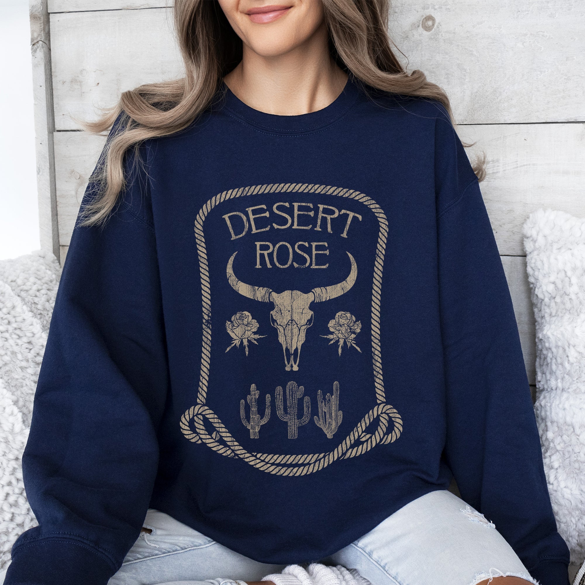 Desert Rose Skull Western Country Vintage-Inspired Limited Edition Graphic Sweatshirt