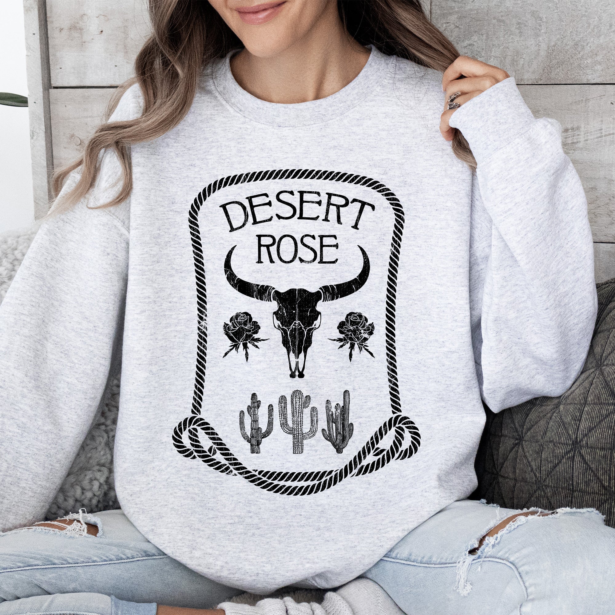 Desert Rose Skull Western Country Vintage-Inspired Limited Edition Graphic Sweatshirt