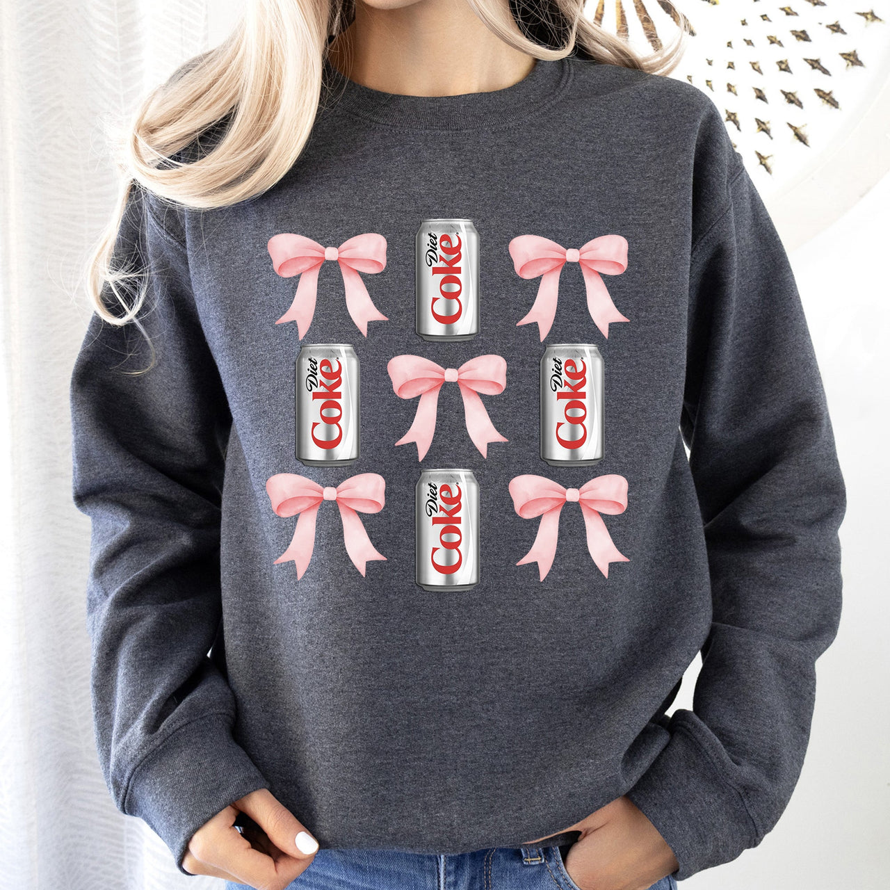 Diet Coke Soft Drink Coquette Preppy Soda Pop Bows Allover Print Vintage Inspired Sweatshirt