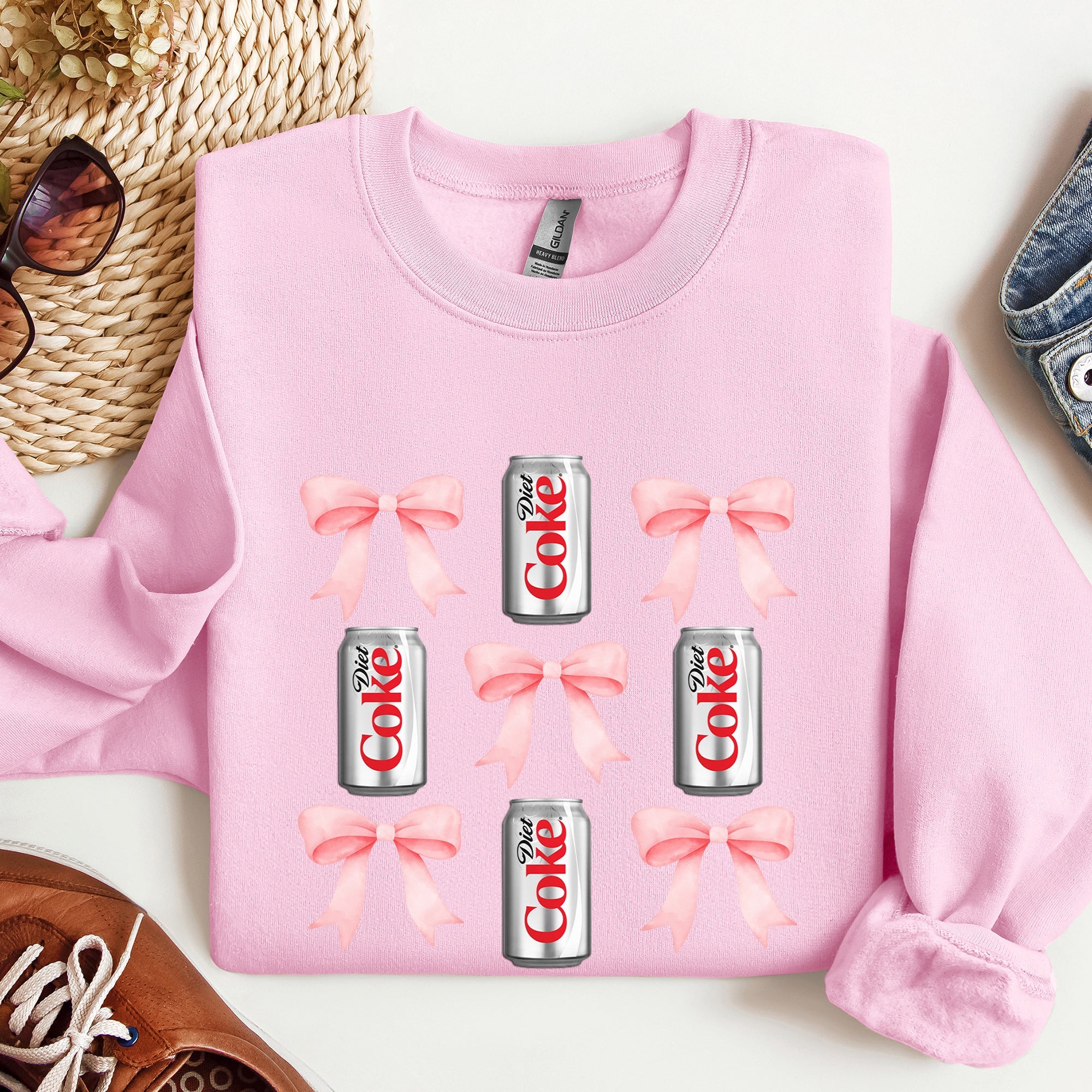Diet Coke Soft Drink Coquette Preppy Soda Pop Bows Allover Print Vintage Inspired Sweatshirt