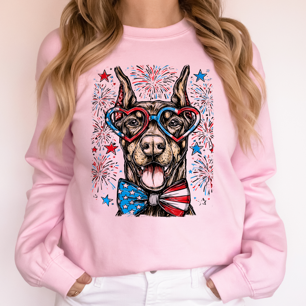 Doberman Patriotic Dog USA Independence Day Pet Lover Patriot Flags Stars and Stripes Edition 4th of July Sweatshirt