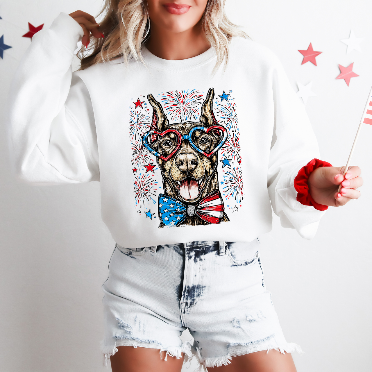 Doberman Patriotic Dog USA Independence Day Pet Lover Patriot Flags Stars and Stripes Edition 4th of July Sweatshirt