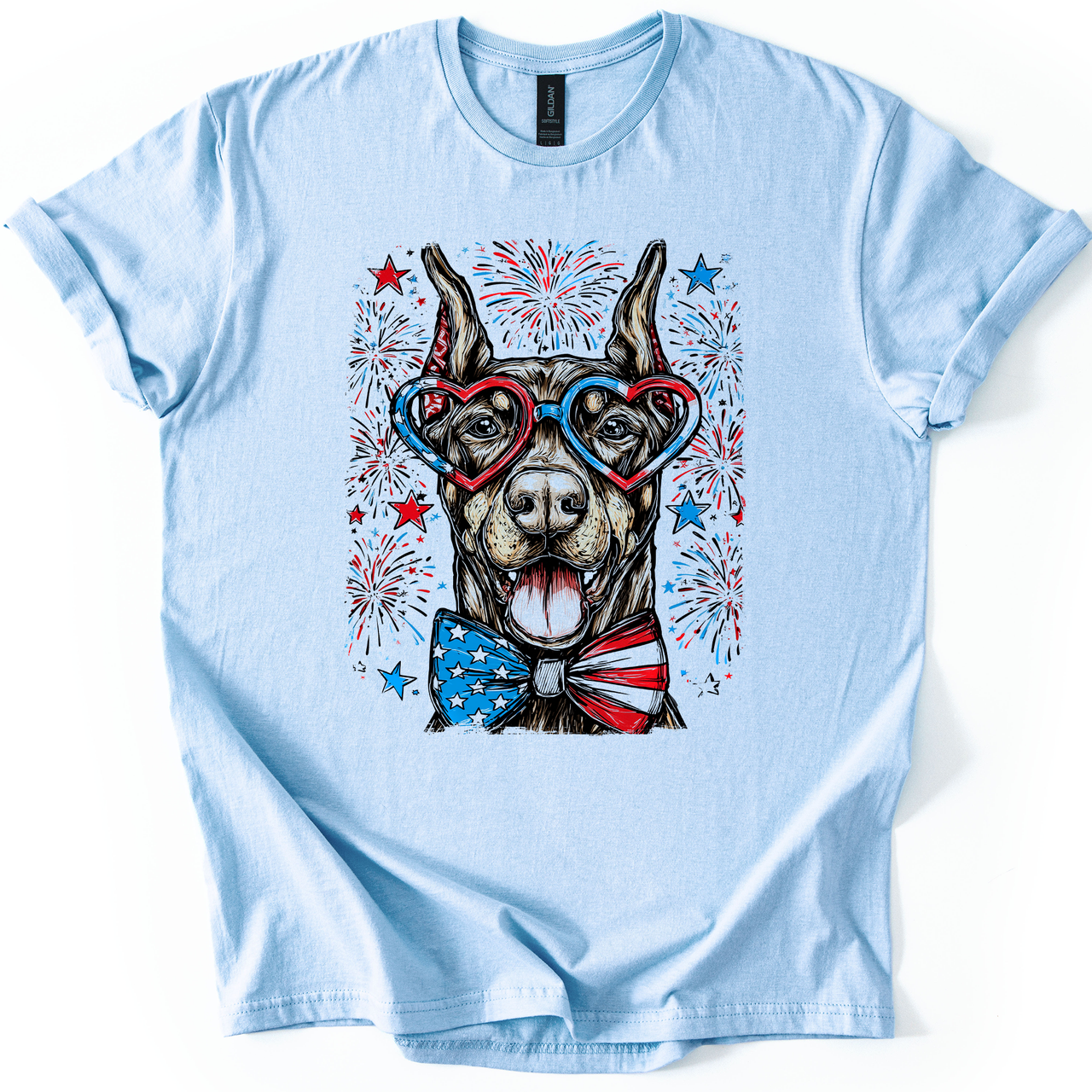 Doberman Patriotic Dog USA Flag Stars And Stripes Edition Graphic Tee For Proud Pet Lovers