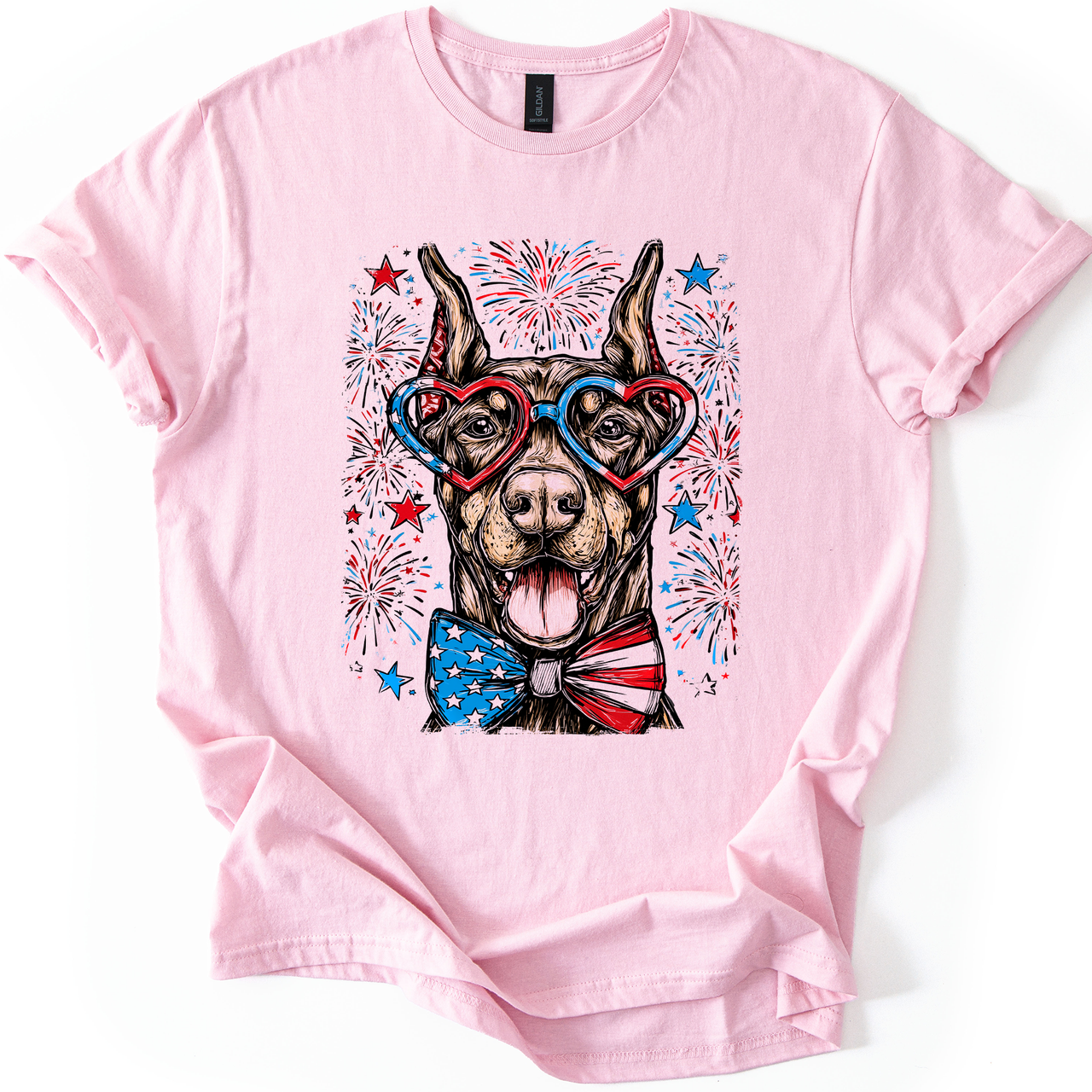 Doberman Patriotic Dog USA Flag Stars And Stripes Edition Graphic Tee For Proud Pet Lovers