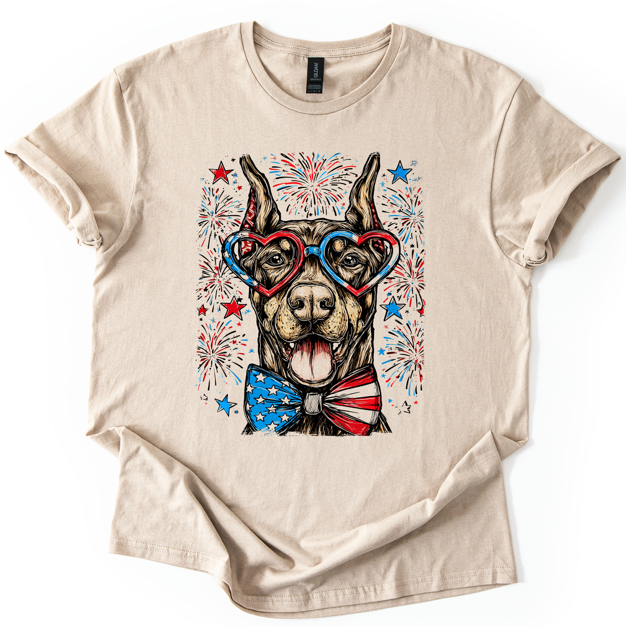 Doberman Patriotic Dog USA Flag Stars And Stripes Edition Graphic Tee For Proud Pet Lovers
