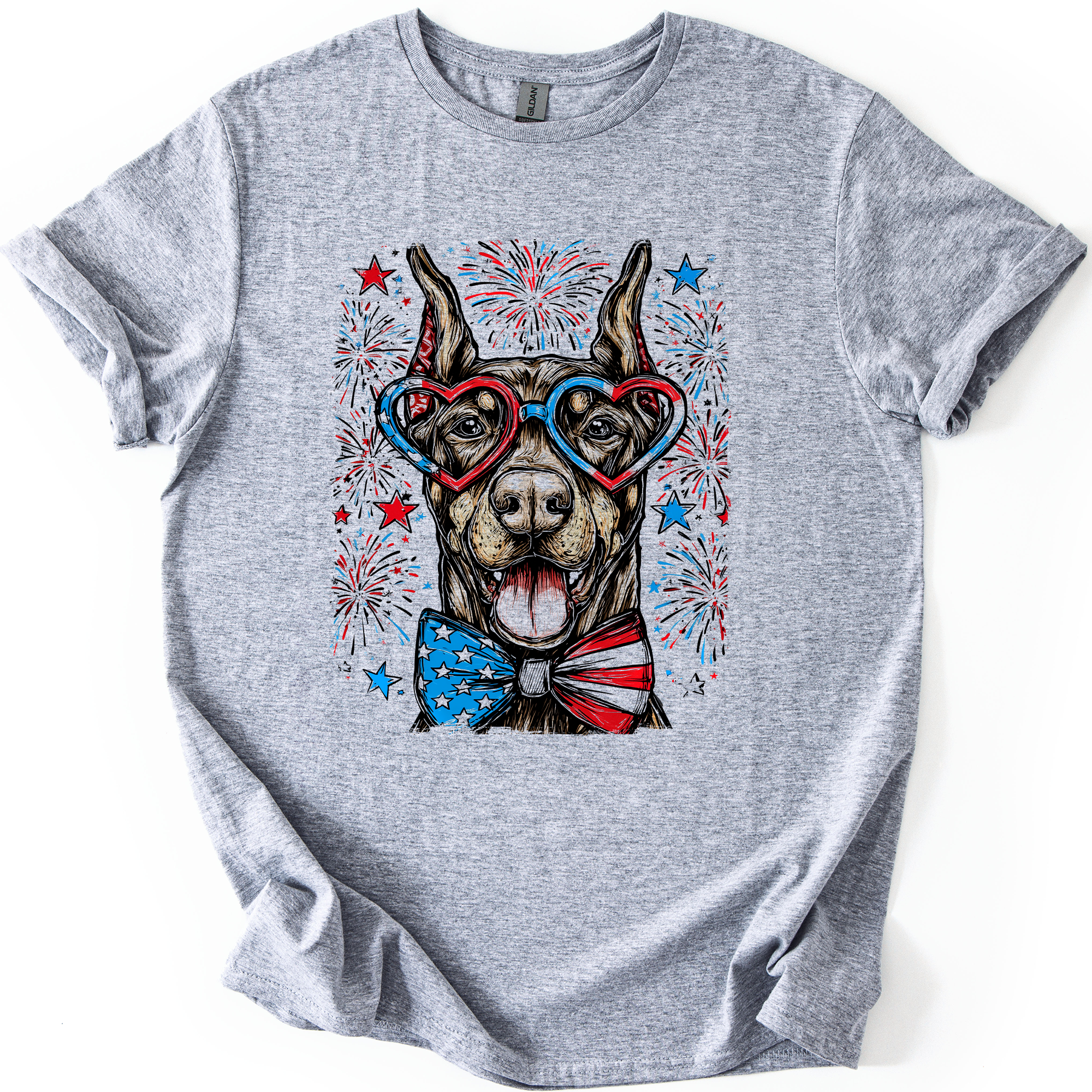 Doberman Patriotic Dog USA Flag Stars And Stripes Edition Graphic Tee For Proud Pet Lovers