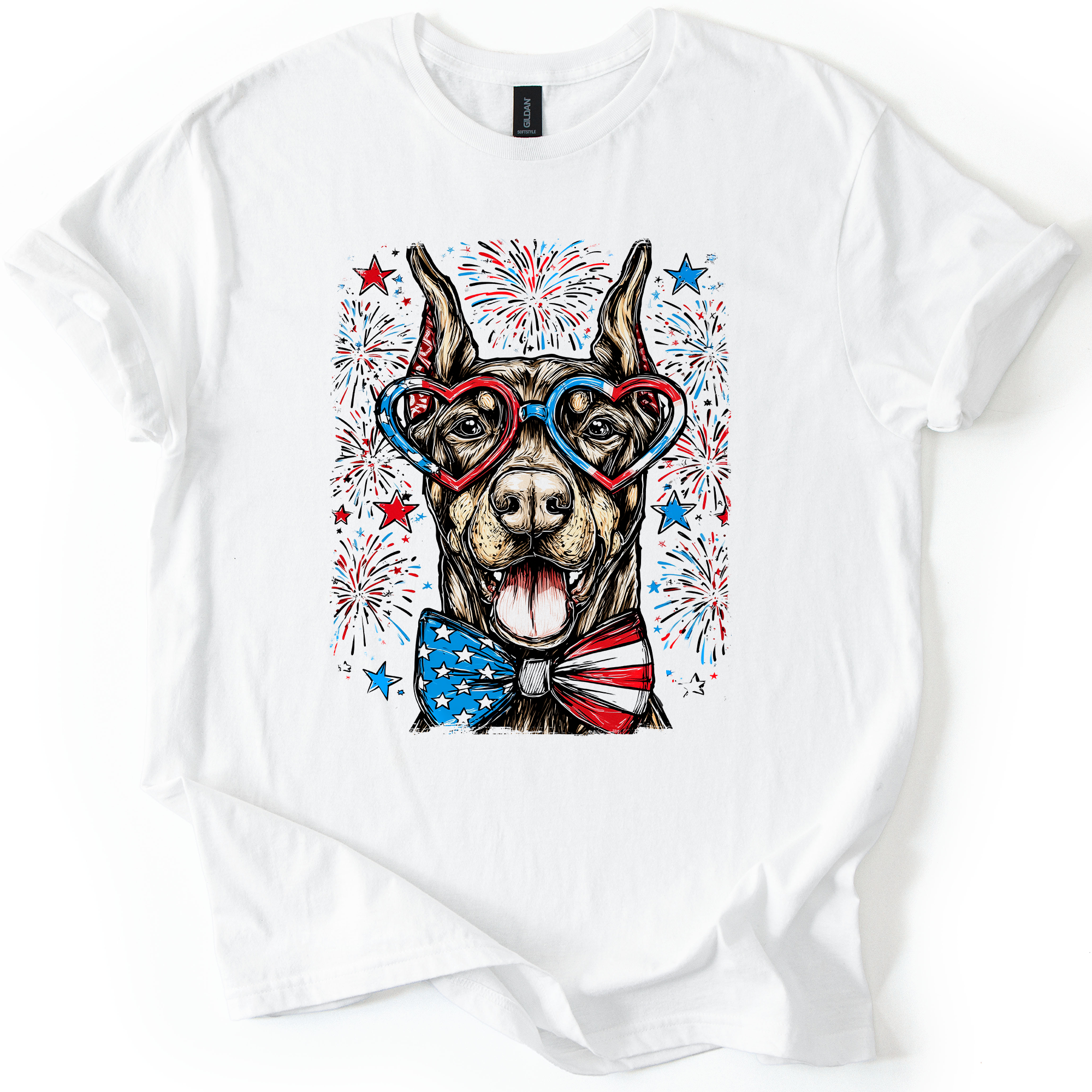 Doberman Patriotic Dog USA Flag Stars And Stripes Edition Graphic Tee For Proud Pet Lovers