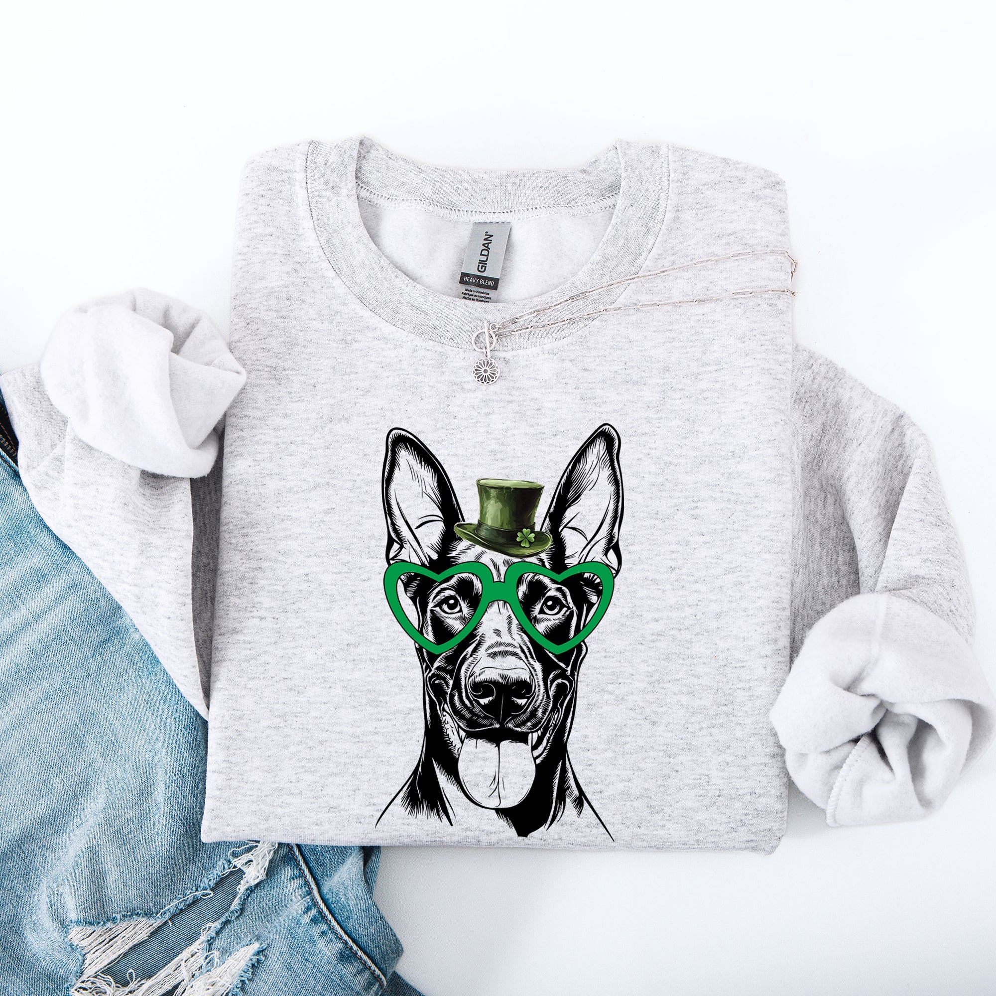 Doberman Adorable Dog St Patrick's Day Lucky Irish Celtic Clover Graphic Sweatshirt