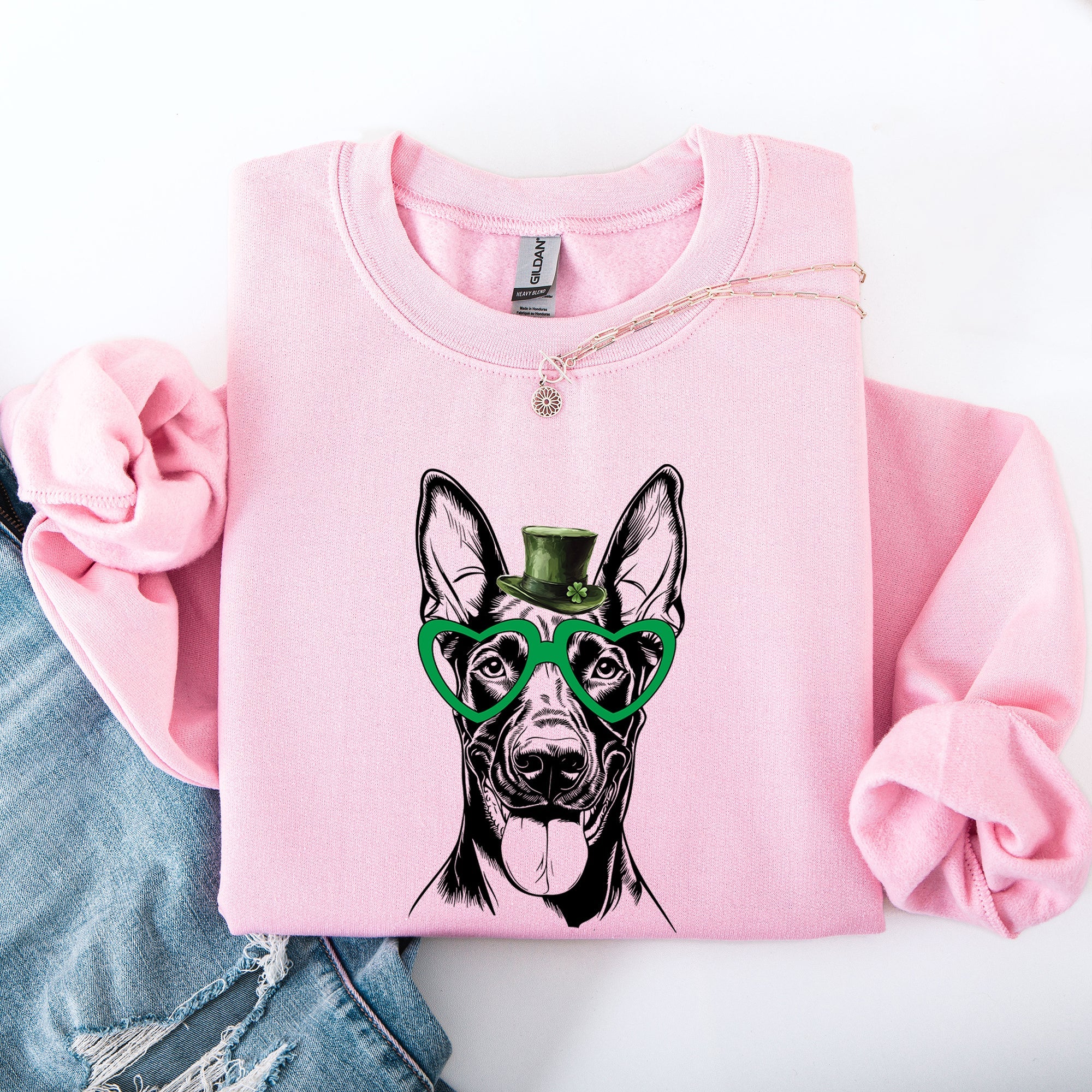Doberman Adorable Dog St Patrick's Day Lucky Irish Celtic Clover Graphic Sweatshirt