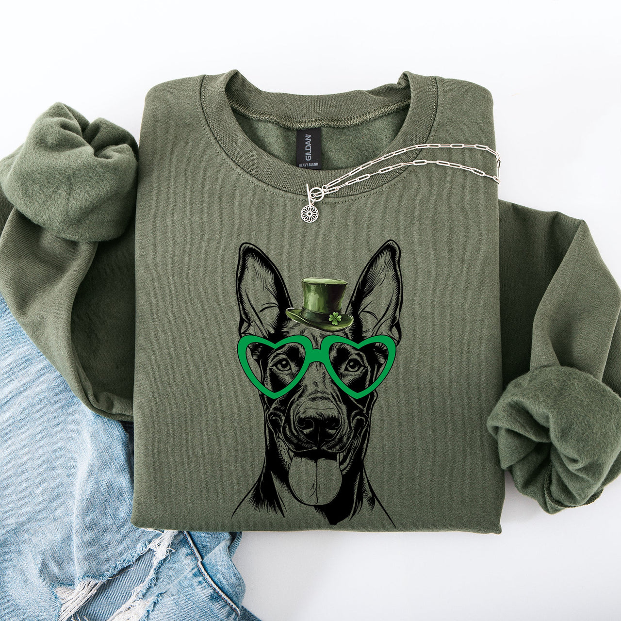 Doberman Adorable Dog St Patrick's Day Lucky Irish Celtic Clover Graphic Sweatshirt
