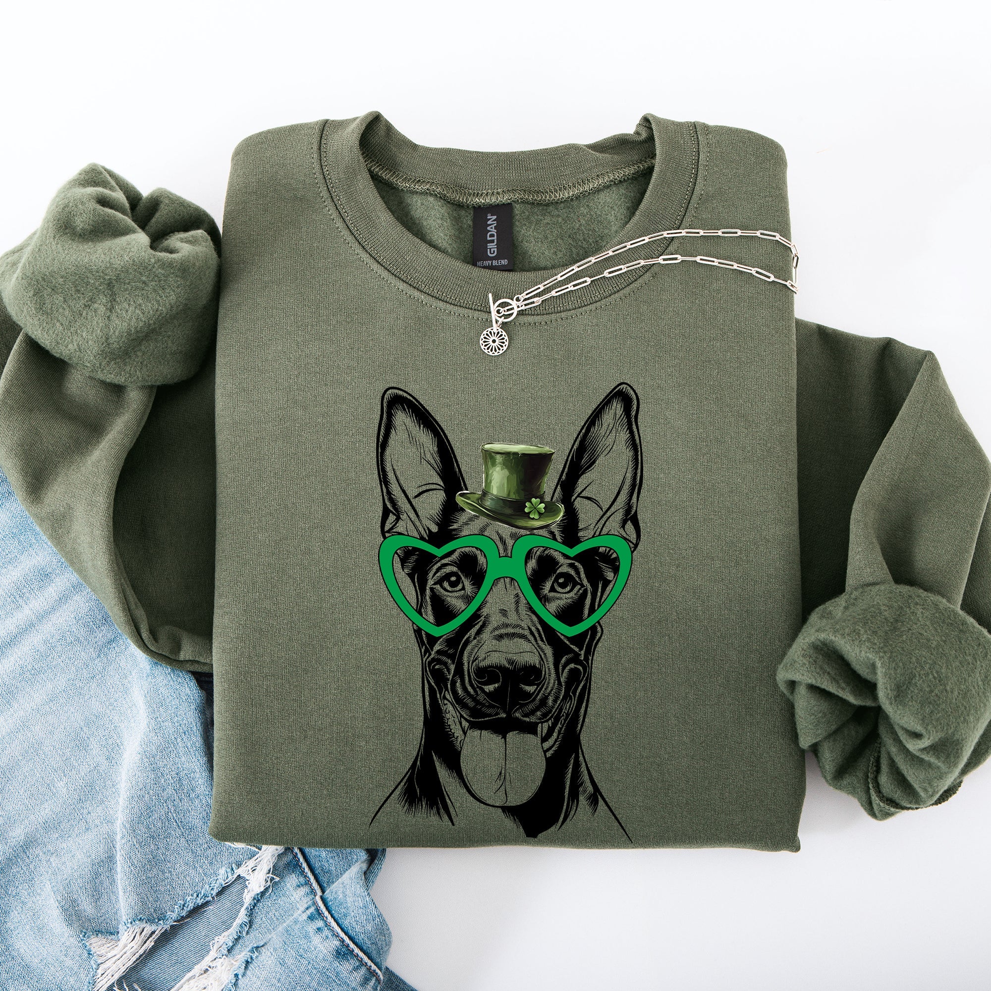 Doberman Adorable Dog St Patrick's Day Lucky Irish Celtic Clover Graphic Sweatshirt