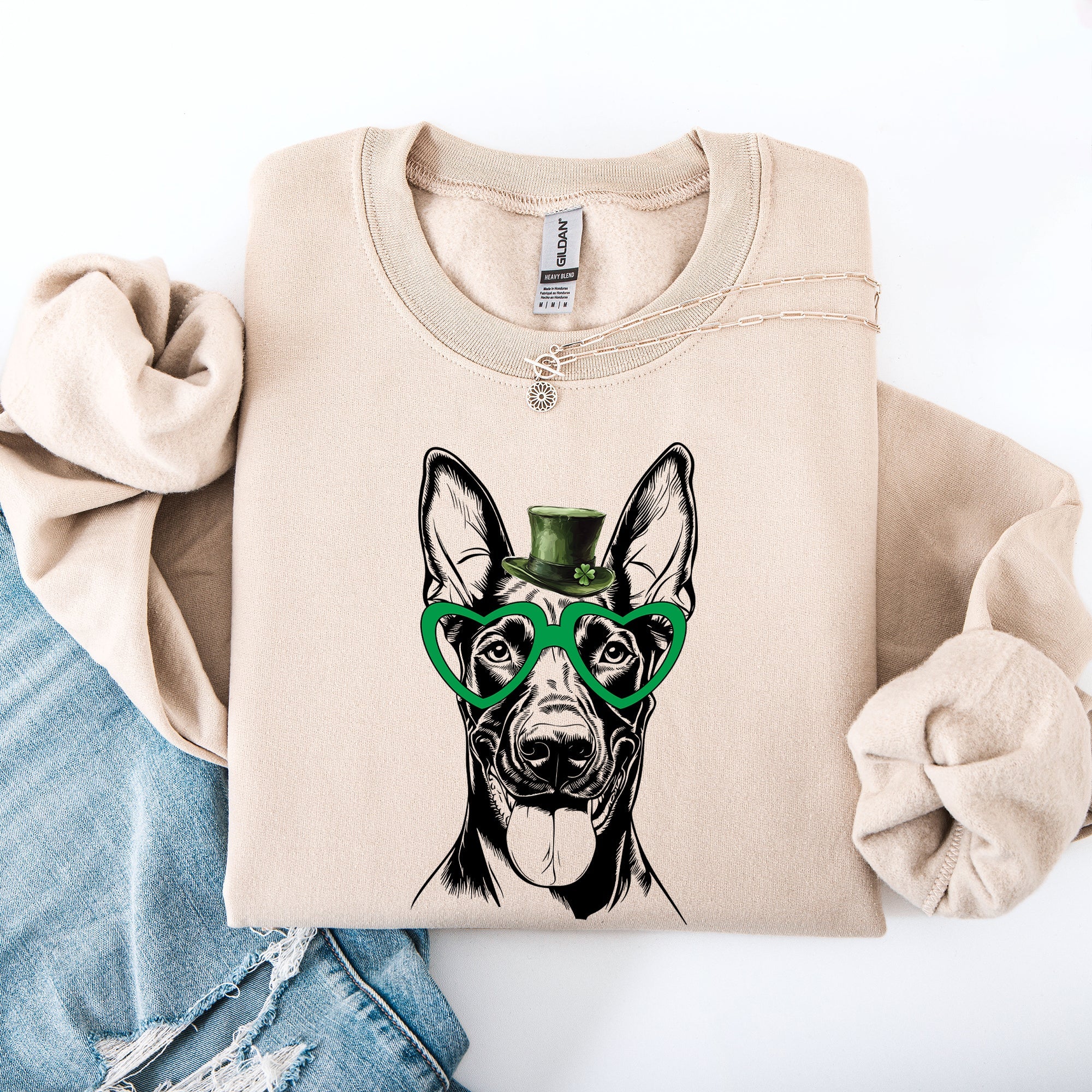 Doberman Adorable Dog St Patrick's Day Lucky Irish Celtic Clover Graphic Sweatshirt