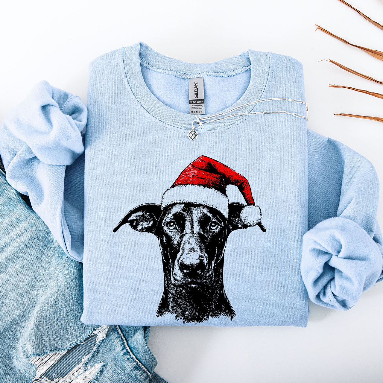 Doberman Santa Claus Christmas Dog Lover Pet Premium Festive Holiday Edition Cozy Sweatshirt