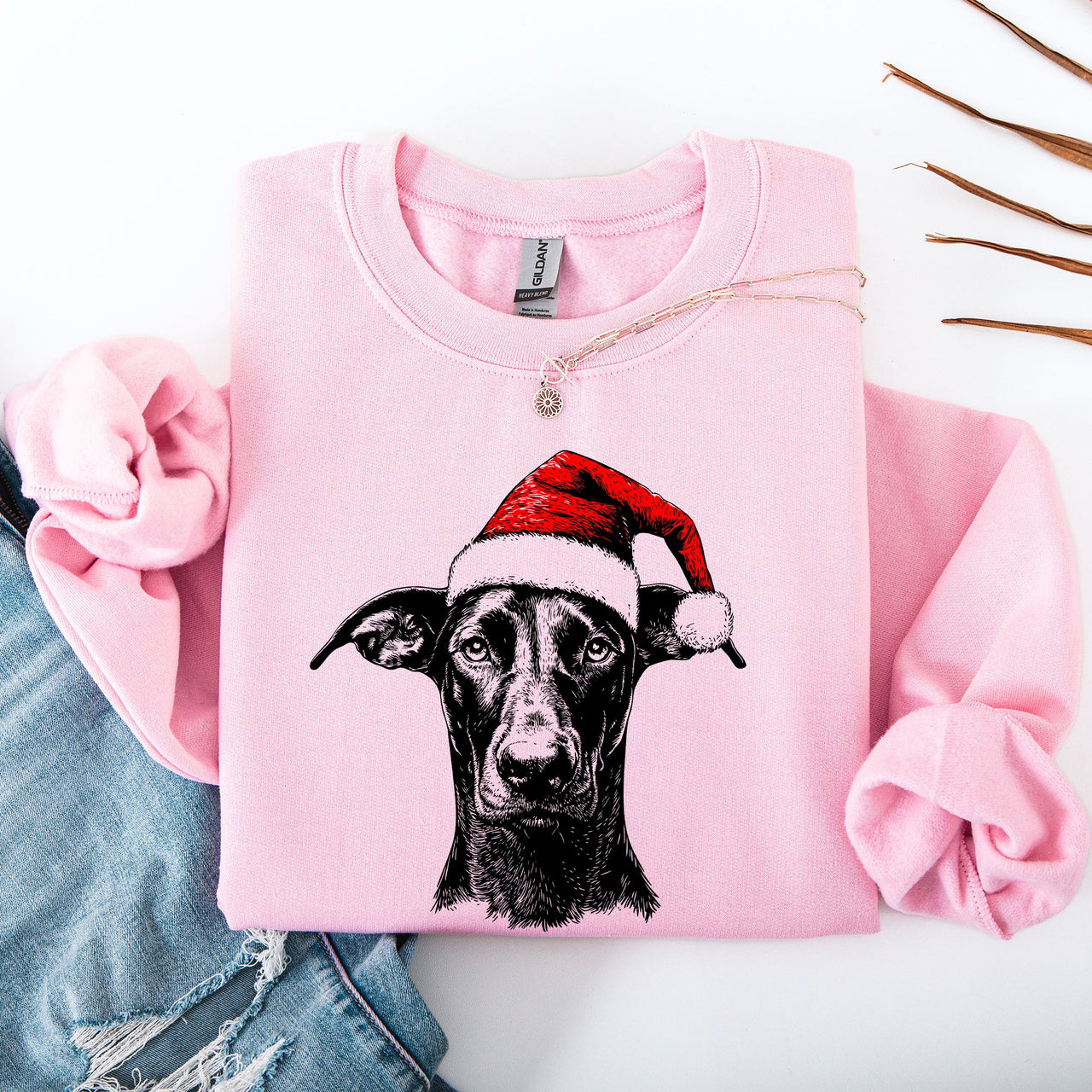 Doberman Santa Claus Christmas Dog Lover Pet Premium Festive Holiday Edition Cozy Sweatshirt