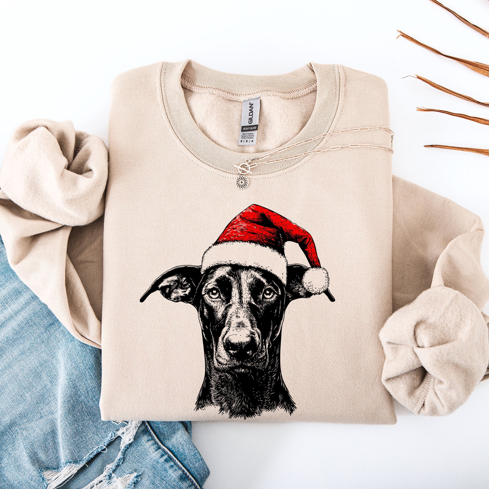 Doberman Santa Claus Christmas Dog Lover Pet Premium Festive Holiday Edition Cozy Sweatshirt