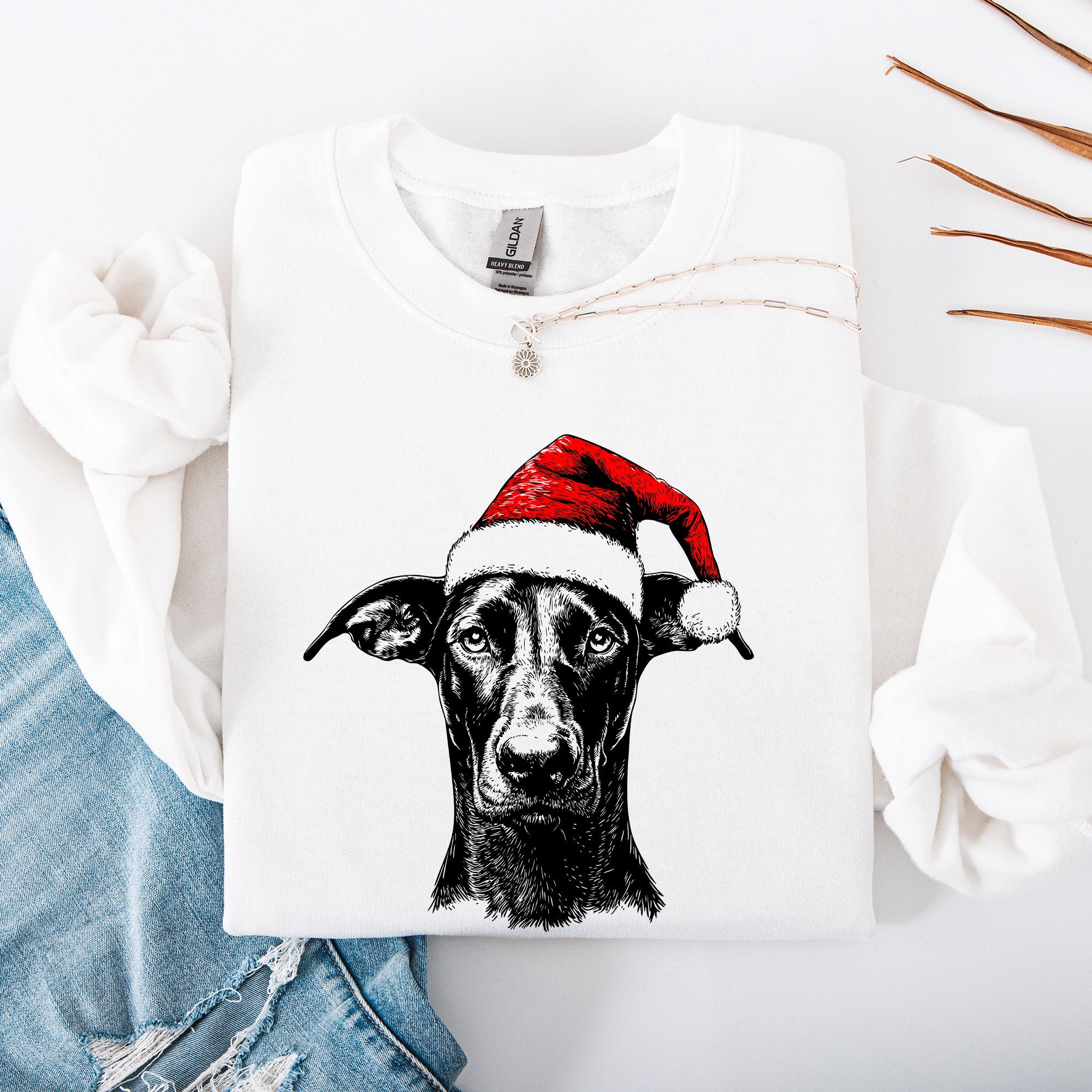 Doberman Santa Claus Christmas Dog Lover Pet Premium Festive Holiday Edition Cozy Sweatshirt