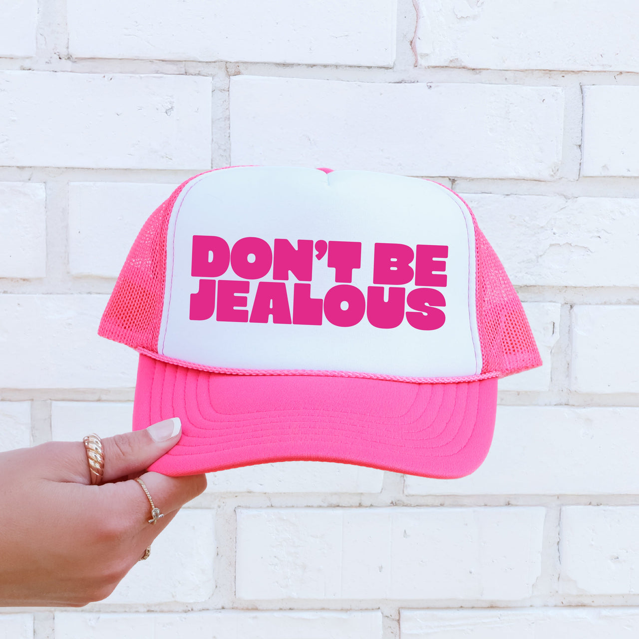 Don't Be Jealous, Sassy, Funny Bright Pink Snapback With Bold Attitude For The Everyday Look Trucker Hat