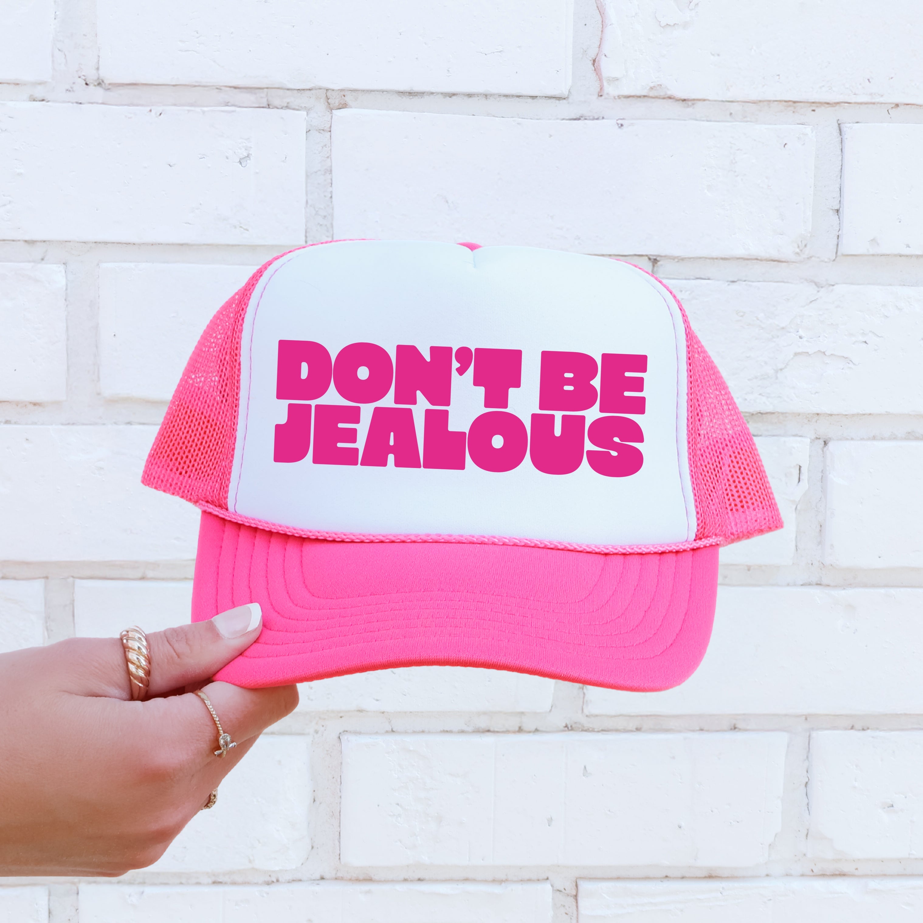Don't Be Jealous, Sassy, Funny Bright Pink Snapback With Bold Attitude For The Everyday Look Trucker Hat