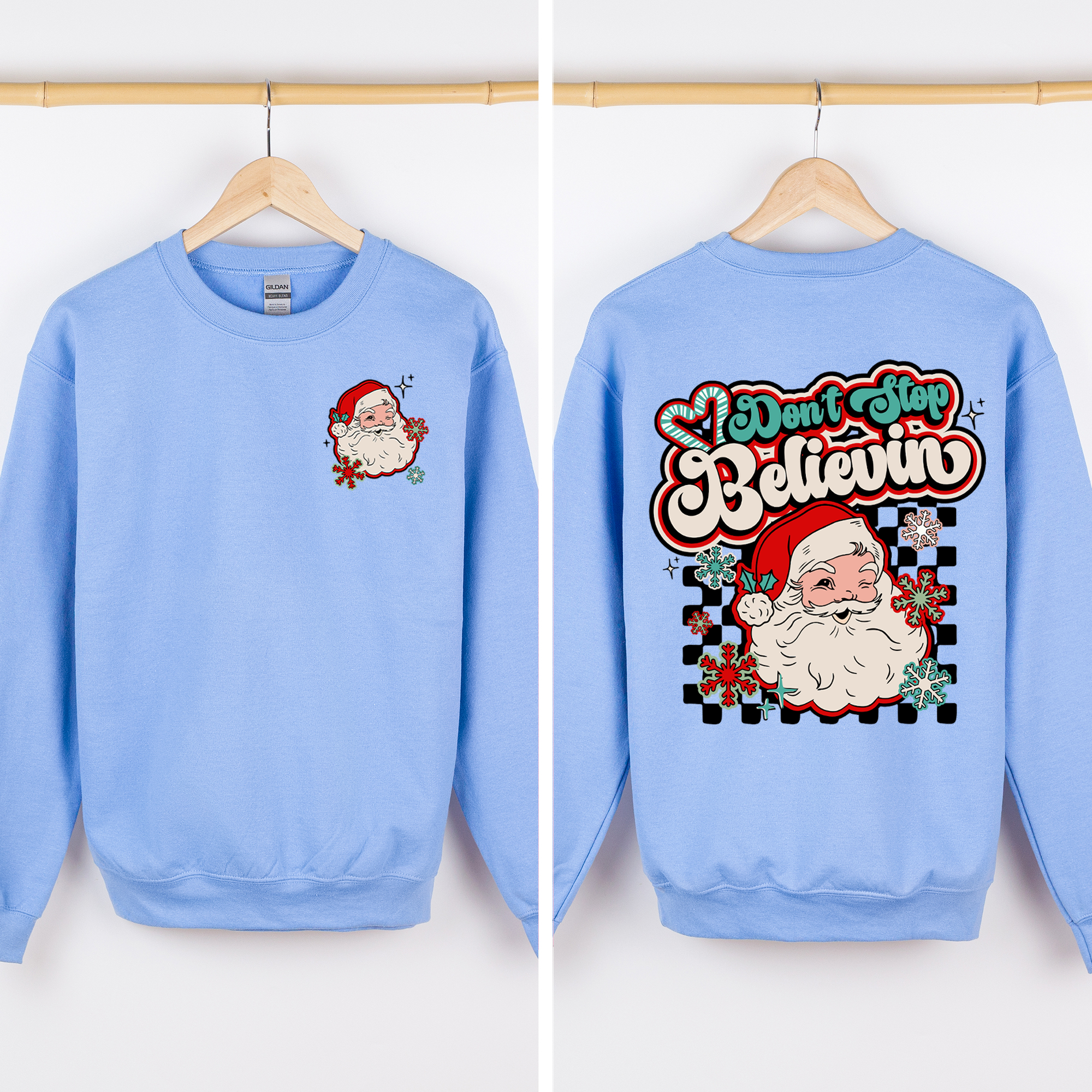 Don't Stop Believin' Santa Christmas Checkered Vintage Inspired Retro Sweatshirt