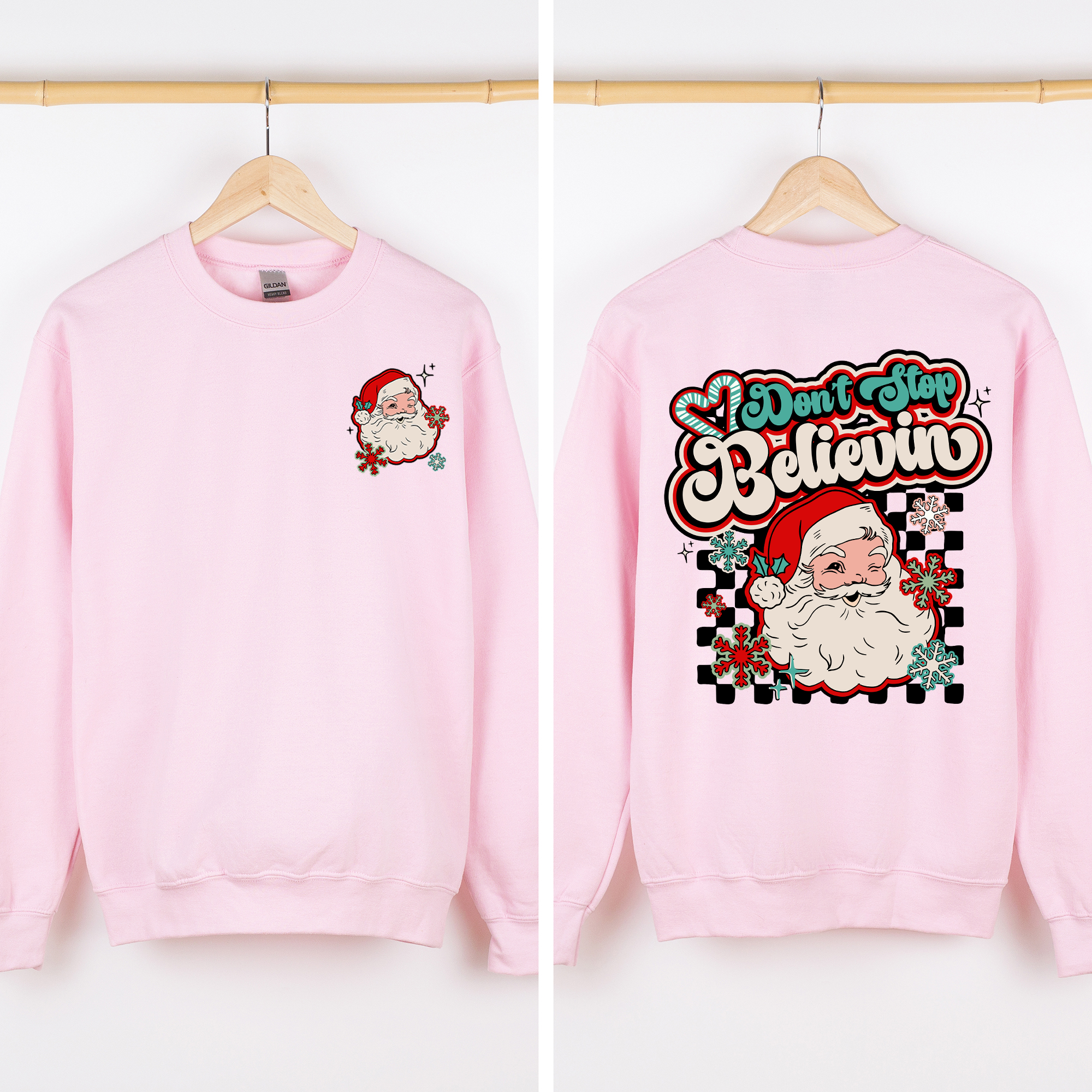 Don't Stop Believin' Santa Christmas Checkered Vintage Inspired Retro Sweatshirt