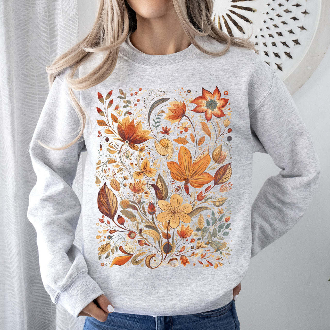 Dried Pressed Leaves And Floral Design With Nature Themed Botanical Motifs For Outdoors Lovers Sweatshirt