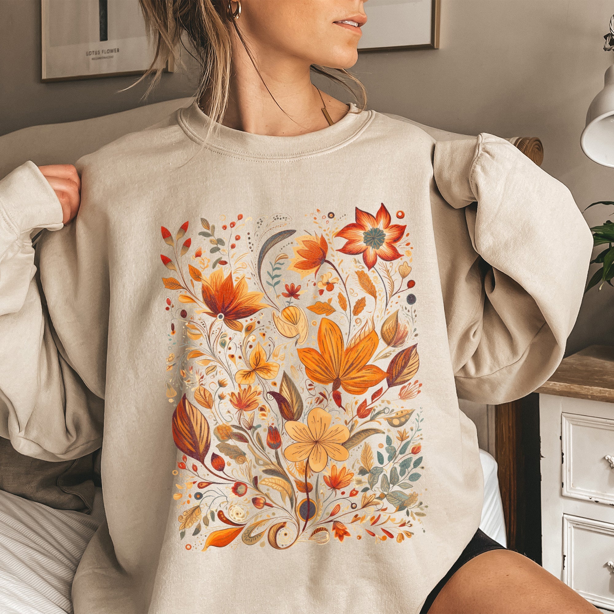Dried Pressed Leaves And Floral Design With Nature Themed Botanical Motifs For Outdoors Lovers Sweatshirt