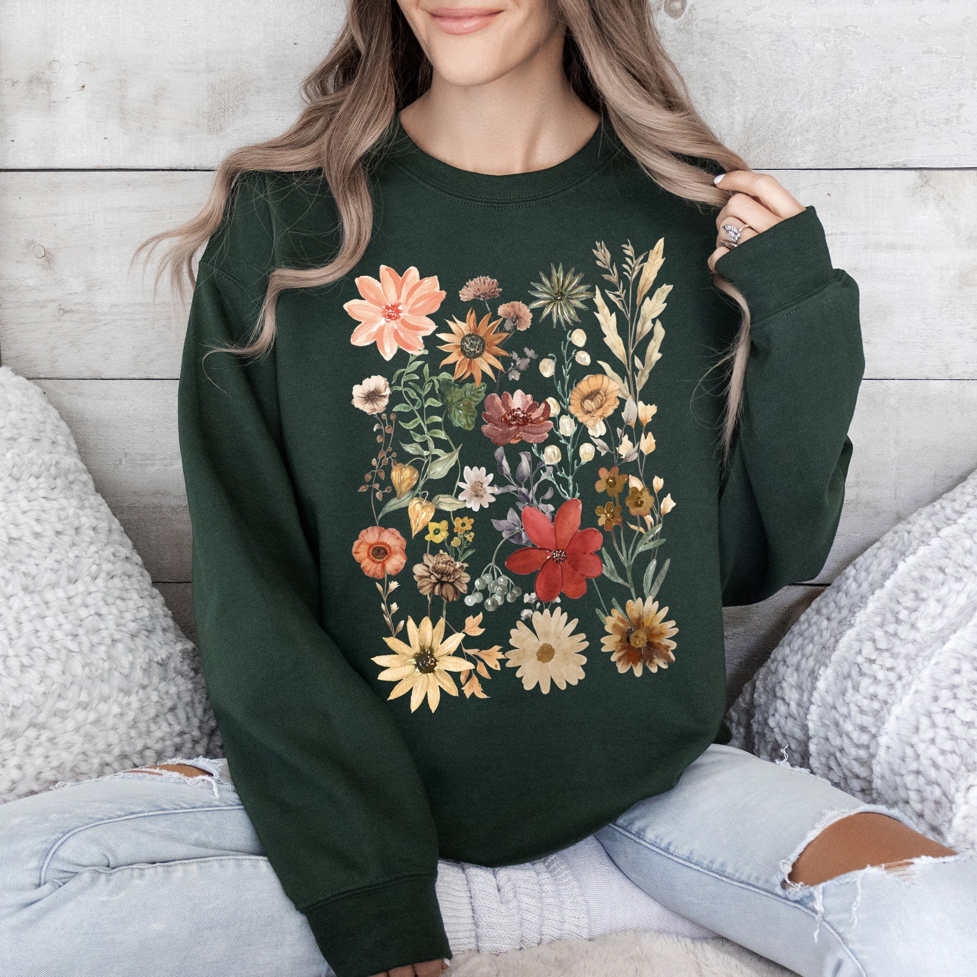 Dried Wildflower Meadow Nature Floral Pressed Leaves Botanical Garden Calm Morning Sweatshirt