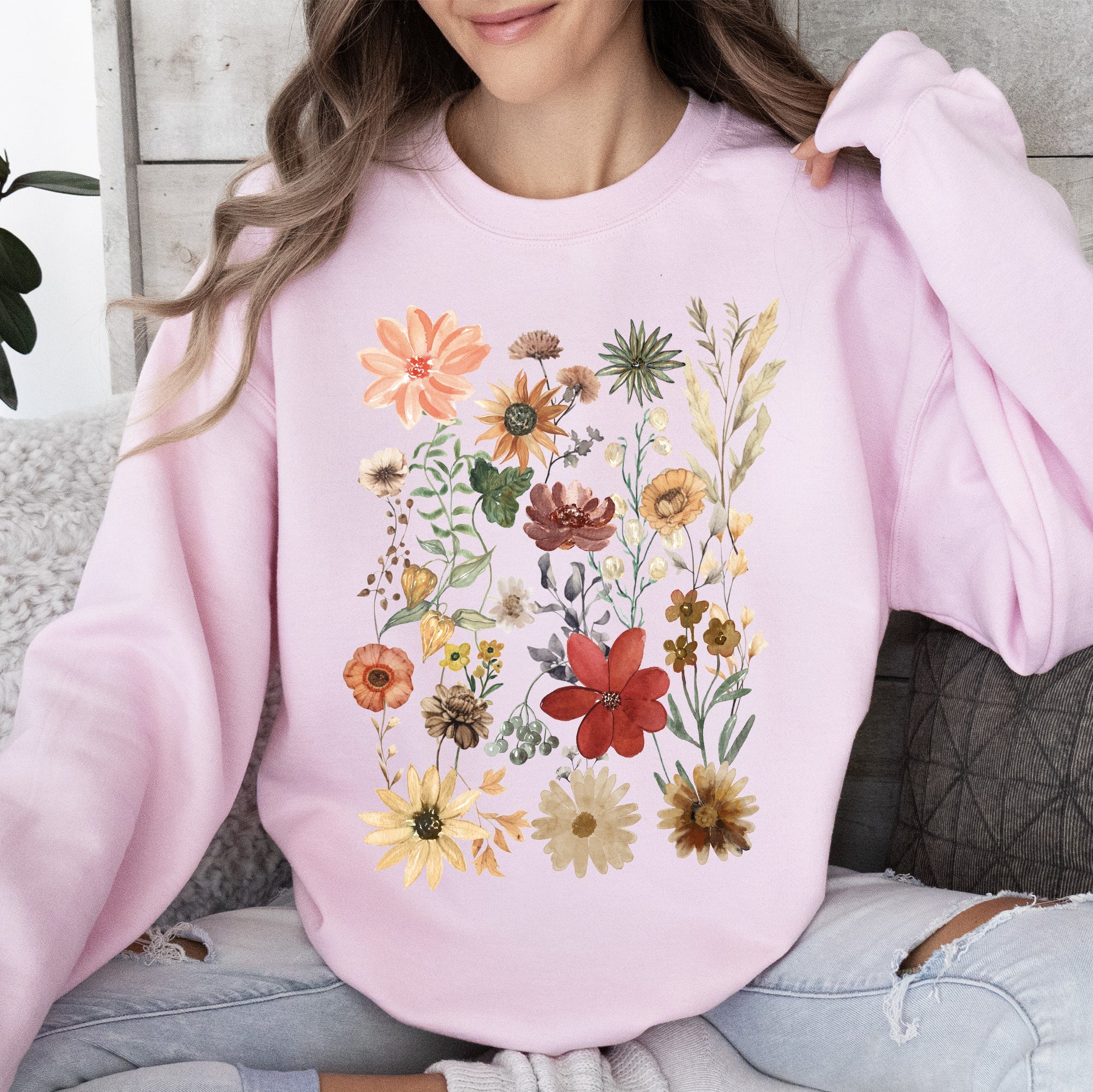 Dried Wildflower Meadow Nature Floral Pressed Leaves Botanical Garden Calm Morning Sweatshirt